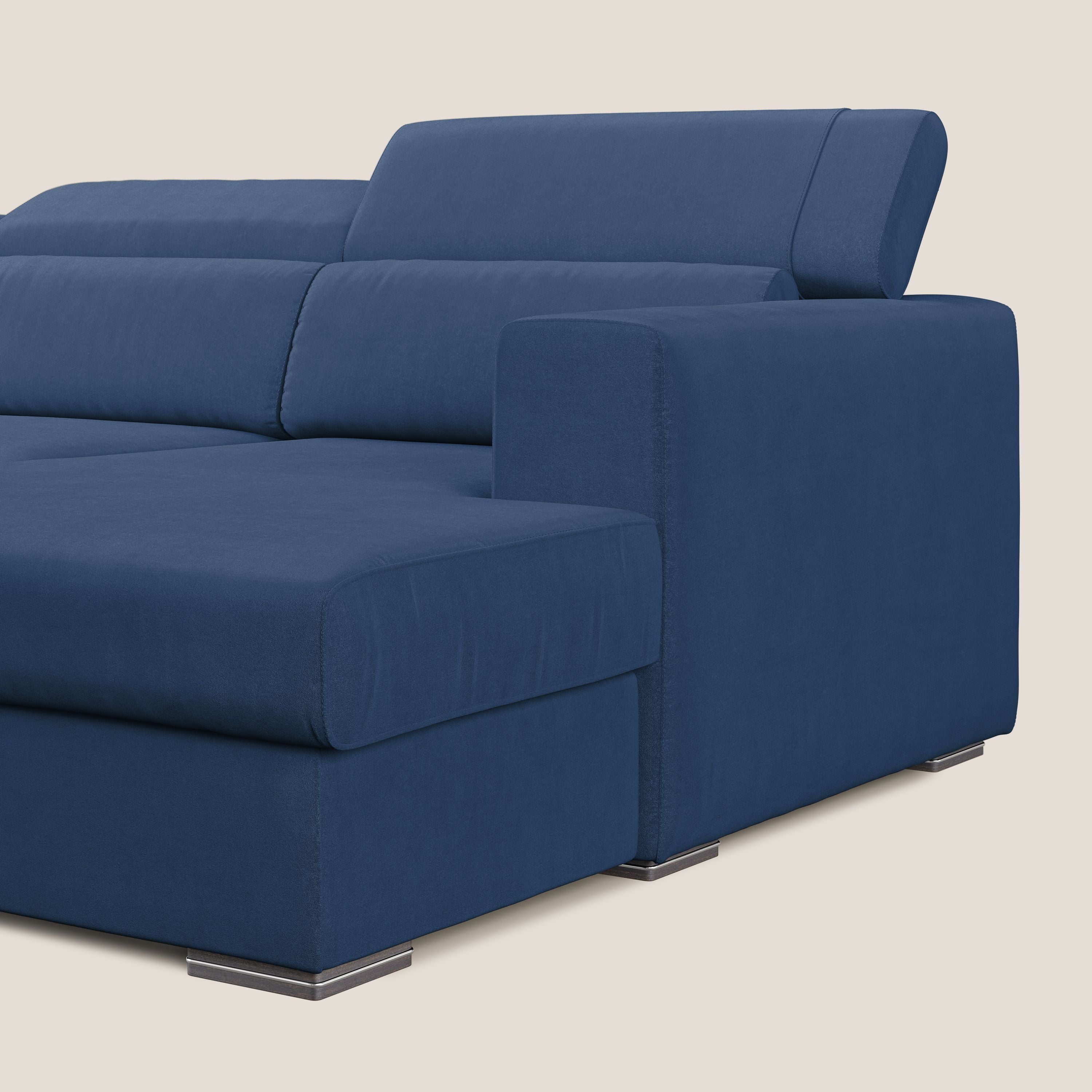Vegas divano angolare con poggiatesta reclinabili in microfibra impermeabile T11 blu - divani.store