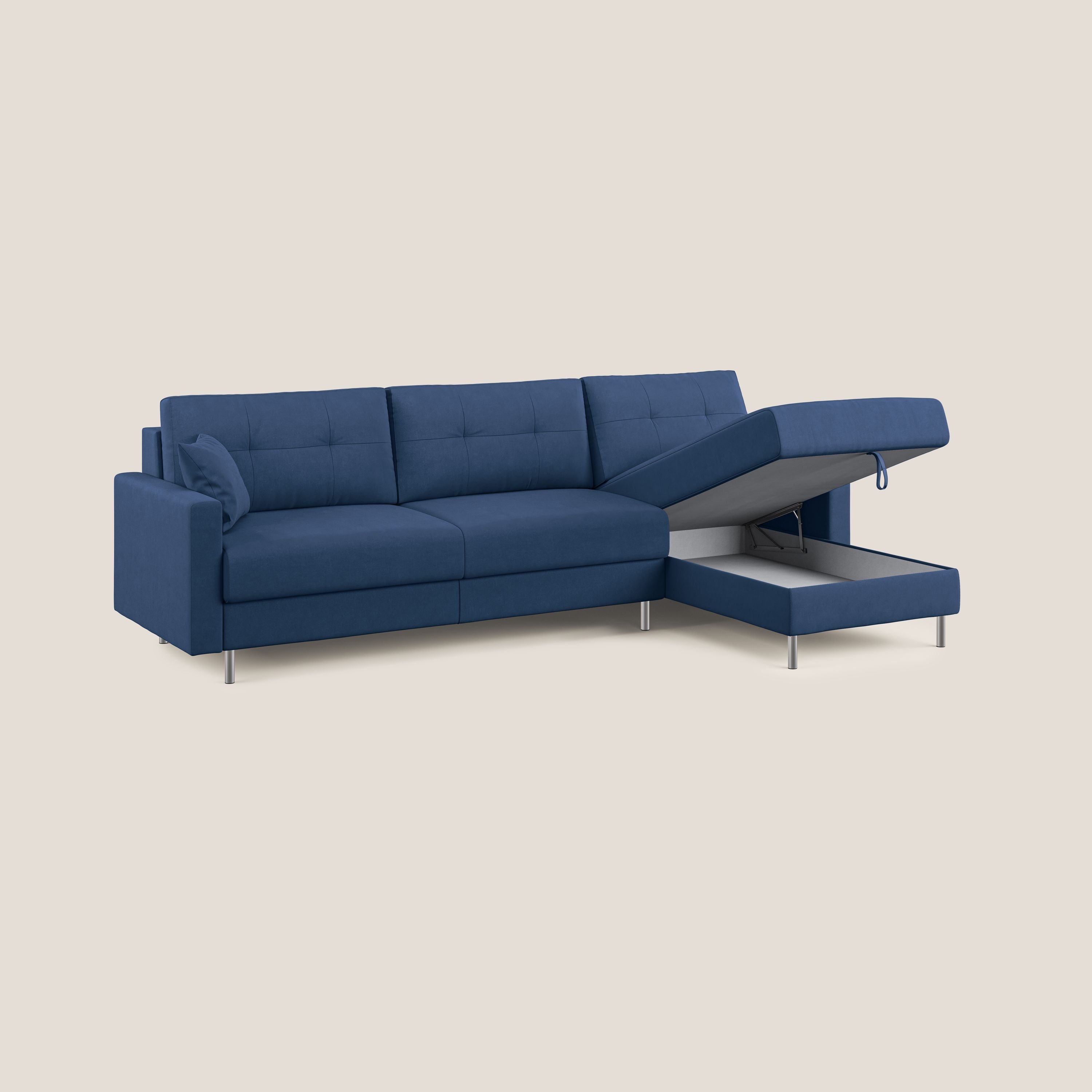 Megan divano letto angolare in microfibra smacchiabile T11 blu - divani.store