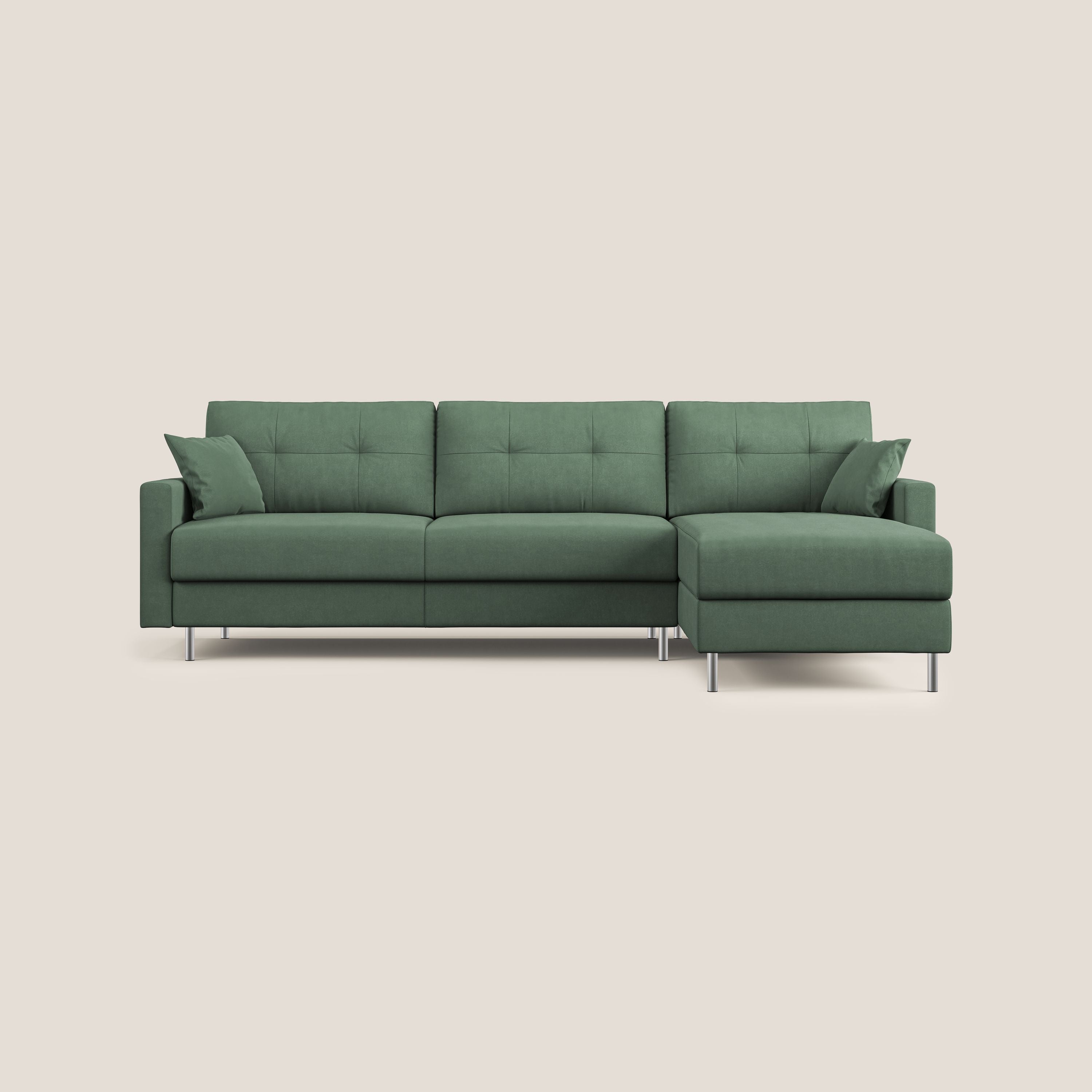 Megan divano letto angolare in microfibra smacchiabile T11 verde - divani.store