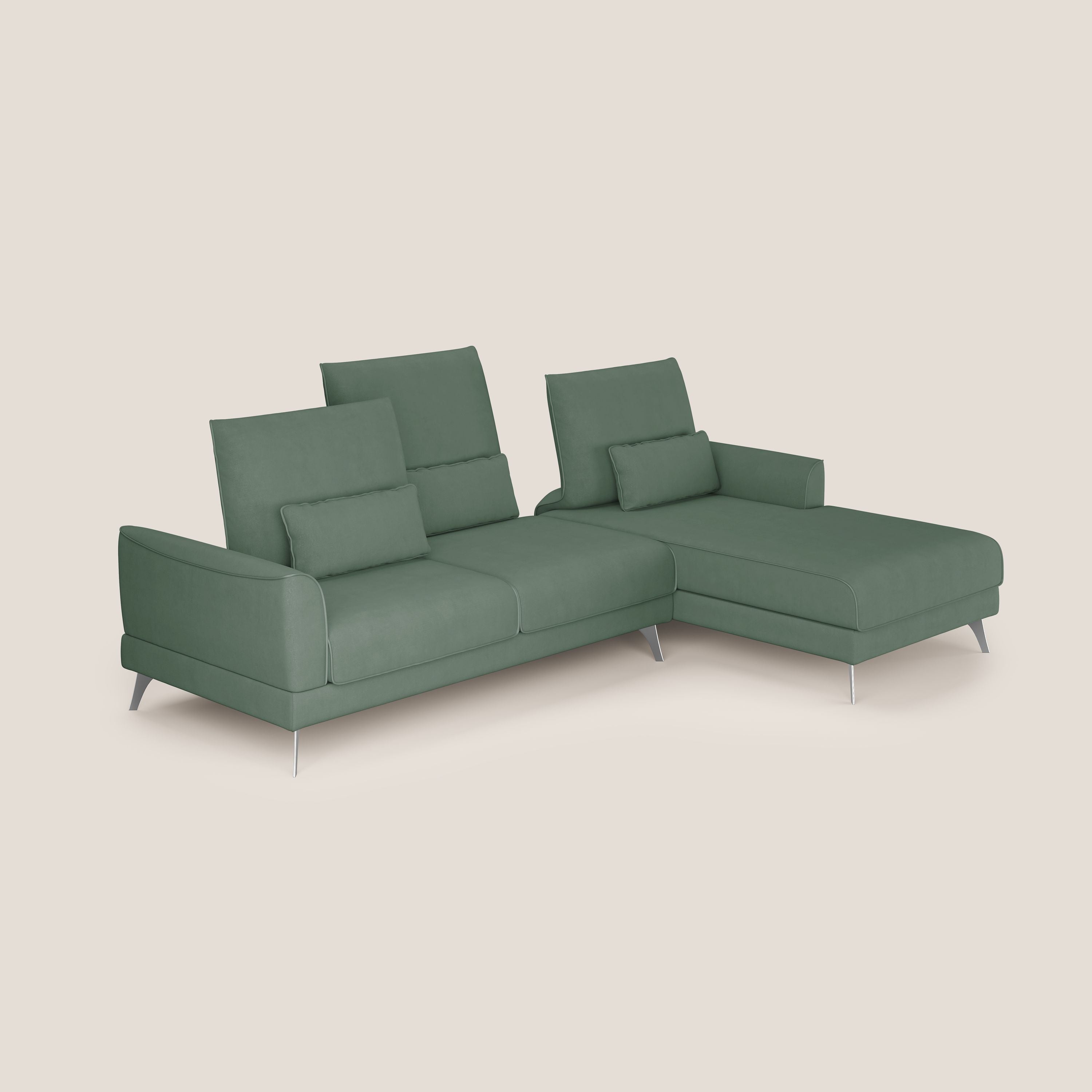 Tommy Divano angolare con relax e schienali traslanti in microfibra smacchiabile T11 verde - divani.store