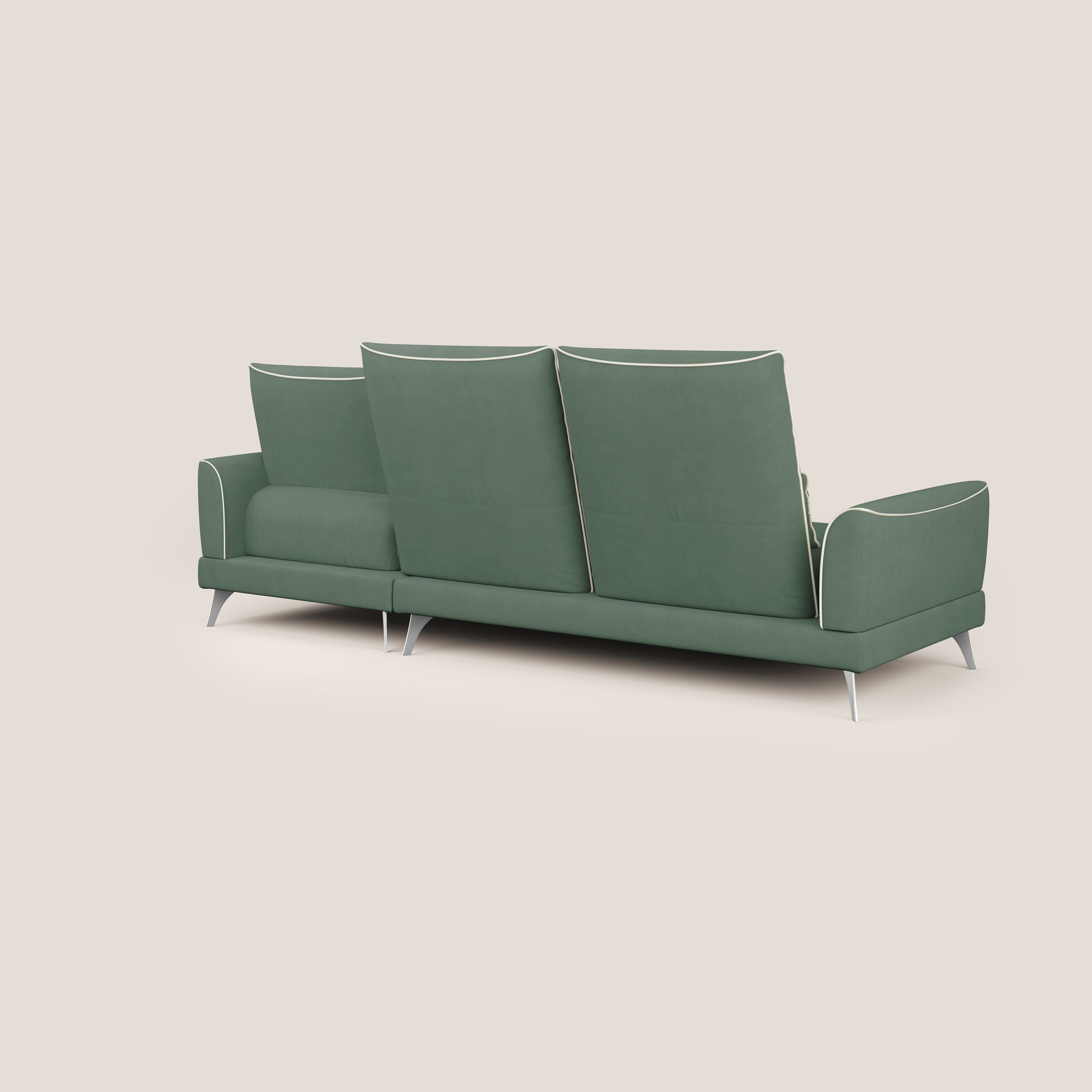 Tommy Divano angolare bicolore con relax e schienali traslanti in microfibra smacchiabile T11 verde - panna - divani.store