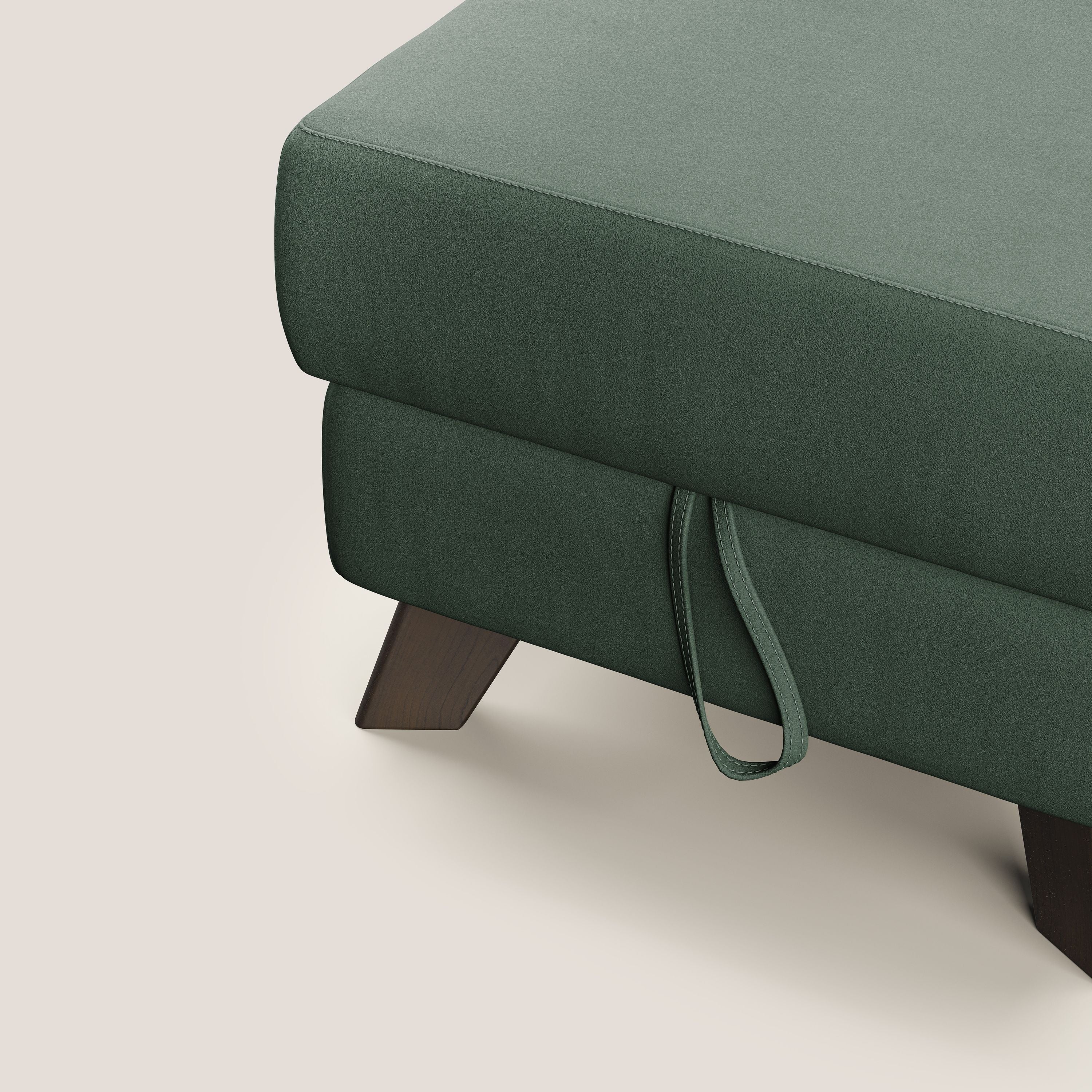 Moon Pouf contenitore e piedini alti in microfibra impermeabile T11 verde - divani.store