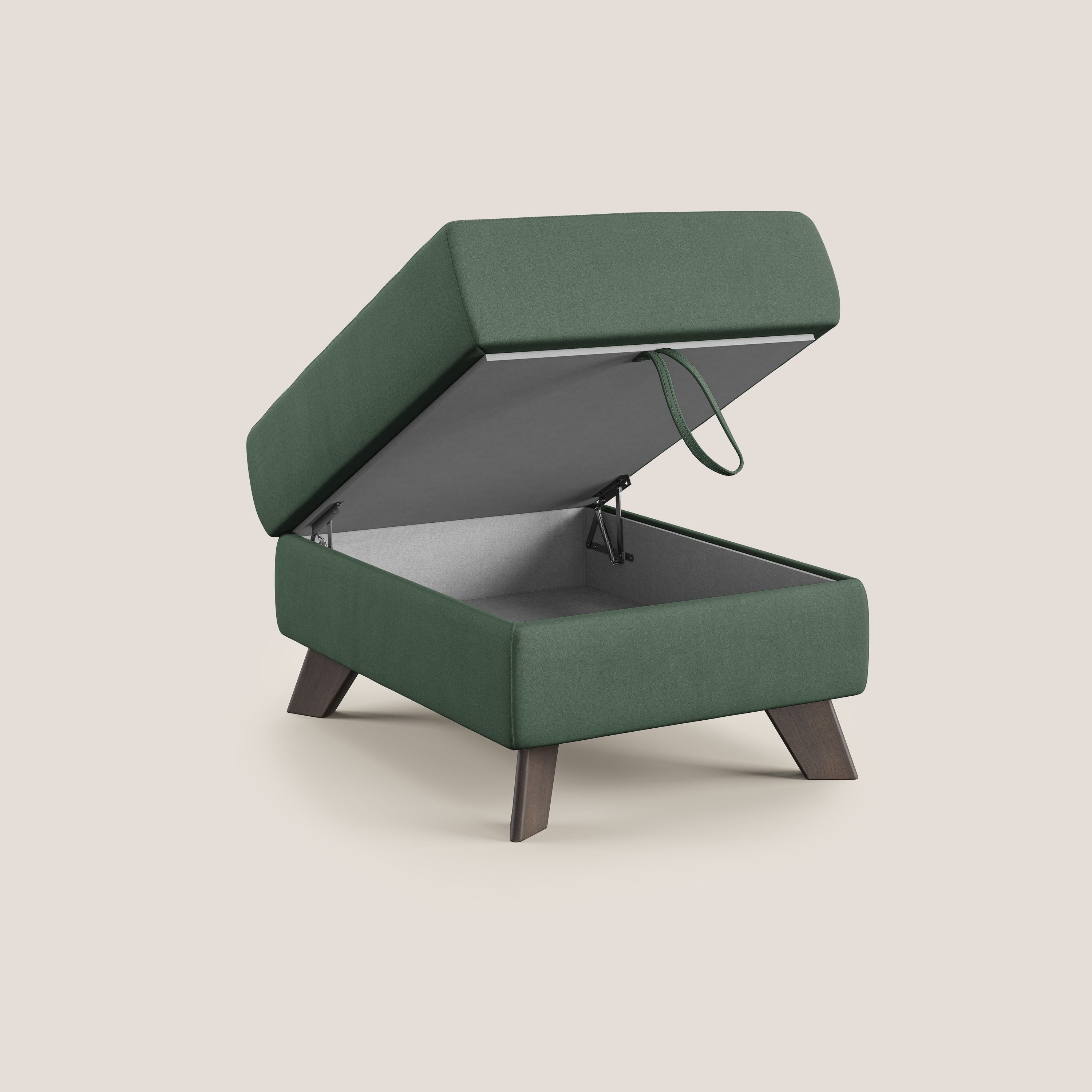 Moon Pouf contenitore e piedini alti in microfibra impermeabile T11 verde - divani.store