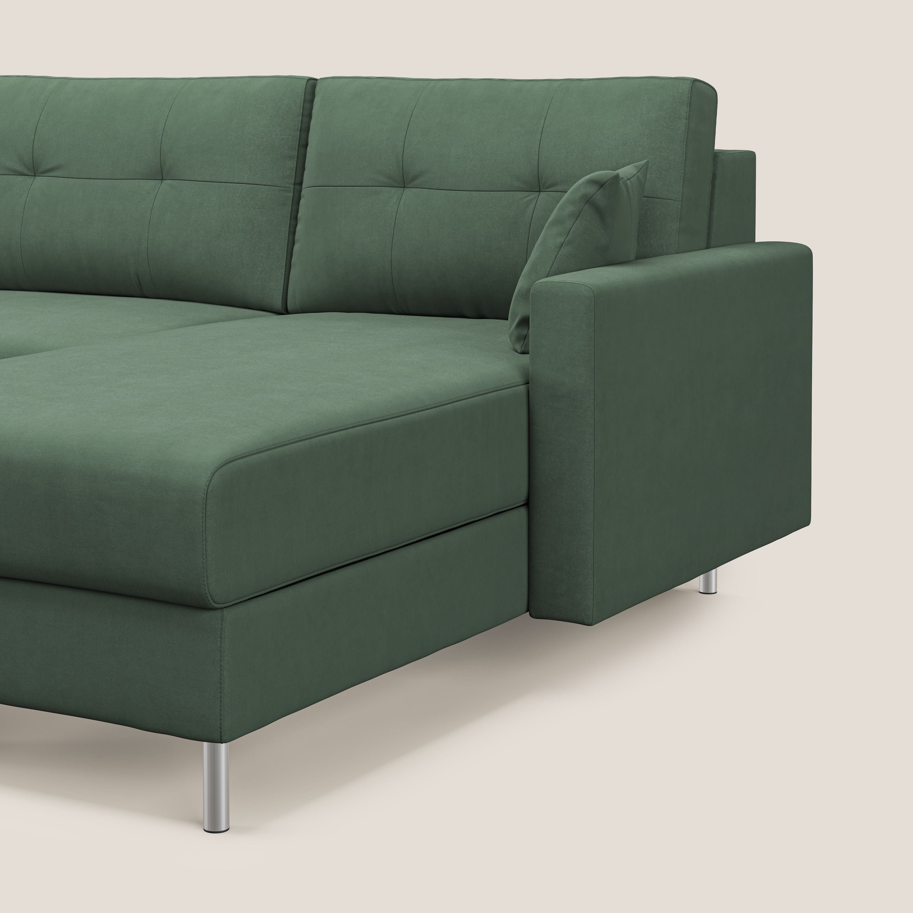 Megan divano letto angolare in microfibra smacchiabile T11 verde - divani.store