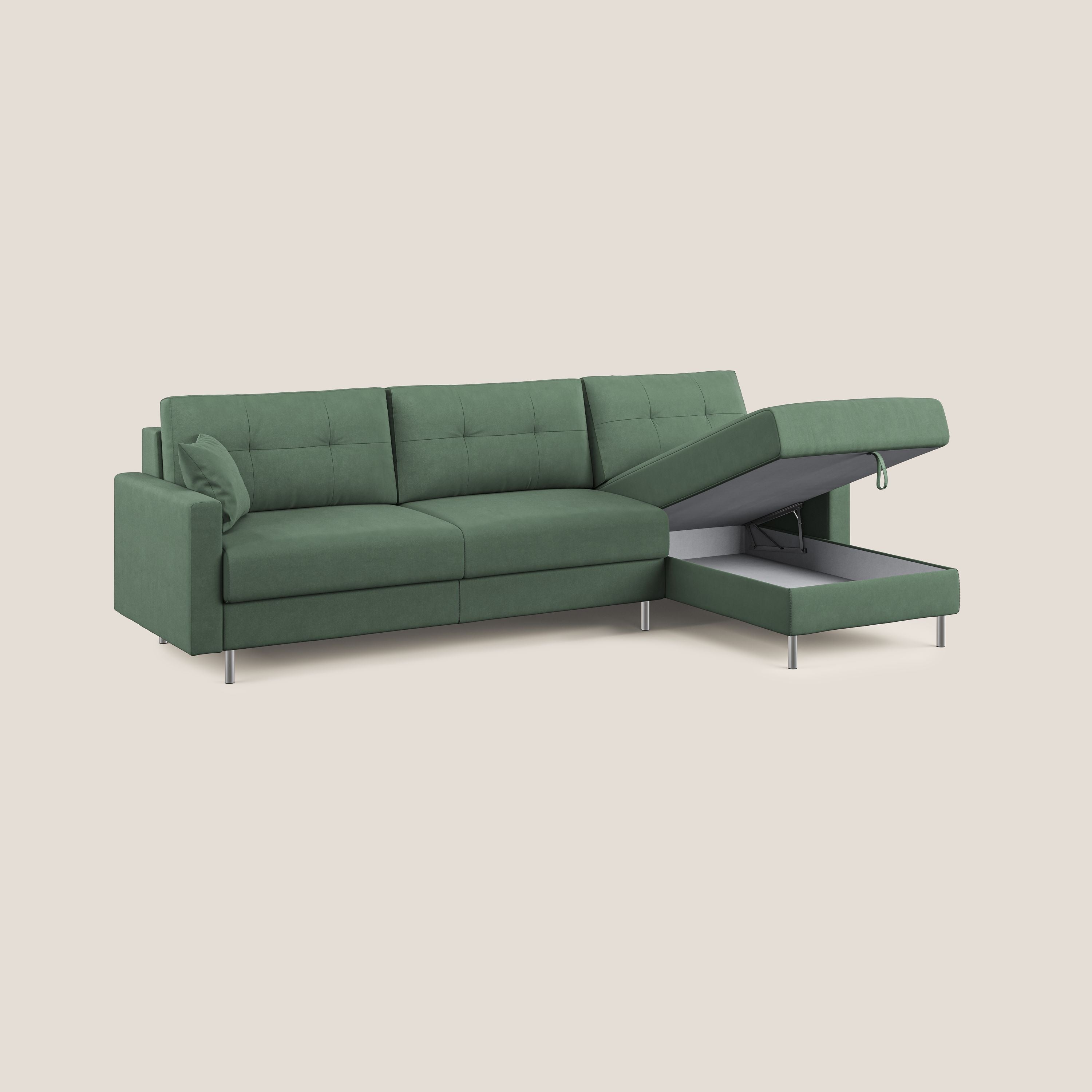 Megan divano letto angolare in microfibra smacchiabile T11 verde - divani.store