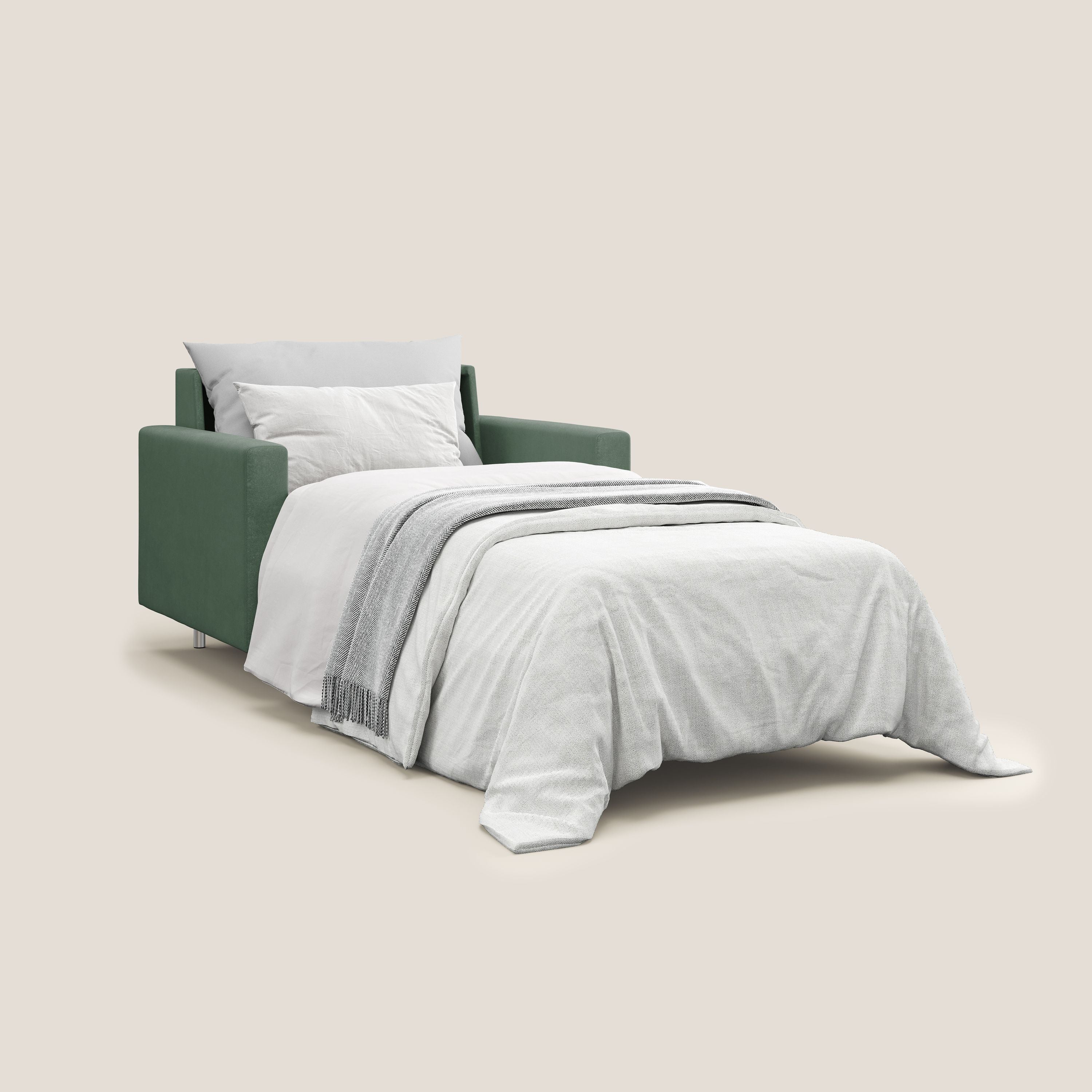 Megan poltrona letto in microfibra smacchiabile T11 verde - divani.store
