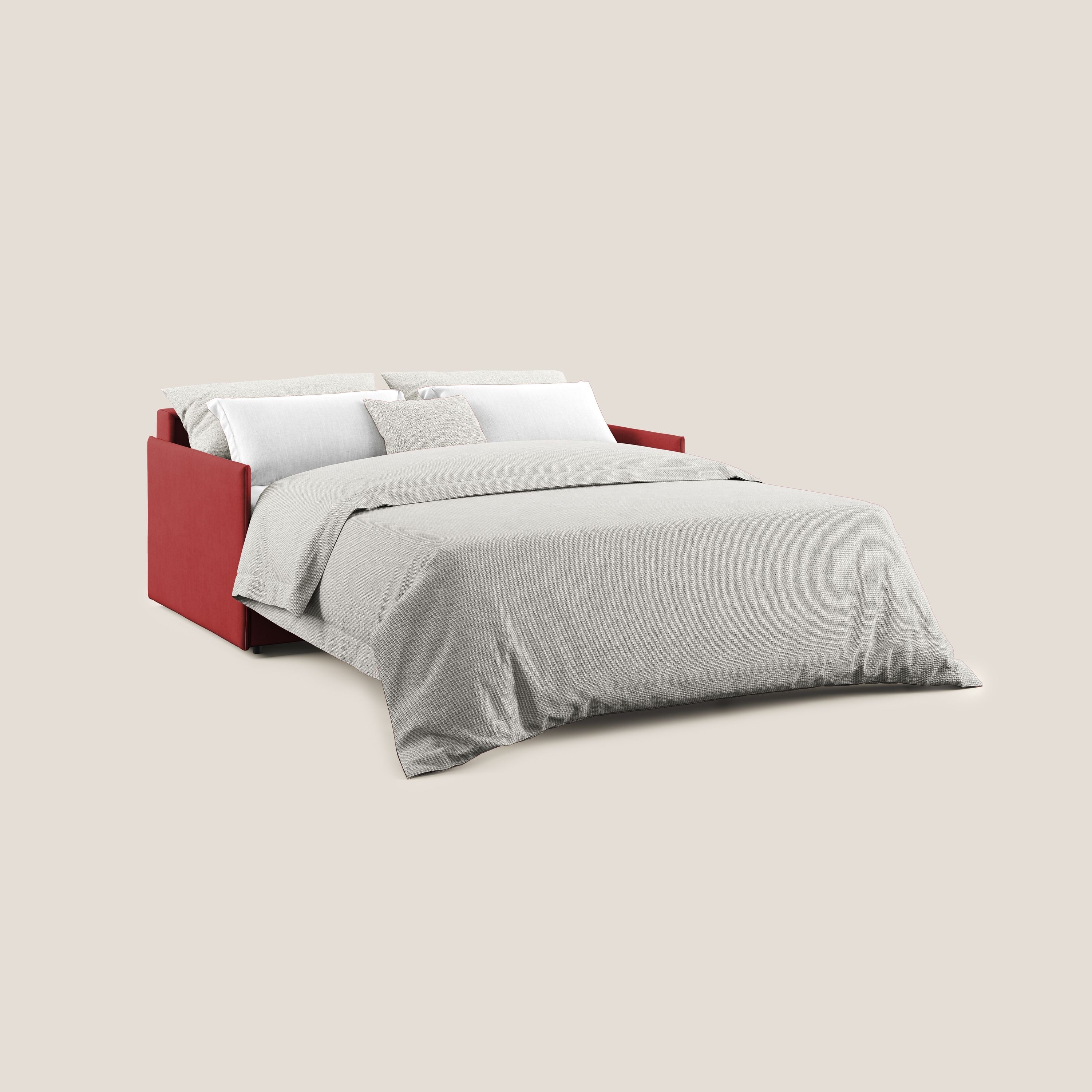 Evans Divano letto in morbido tessuto impermeabile T02 rosso - divani.store