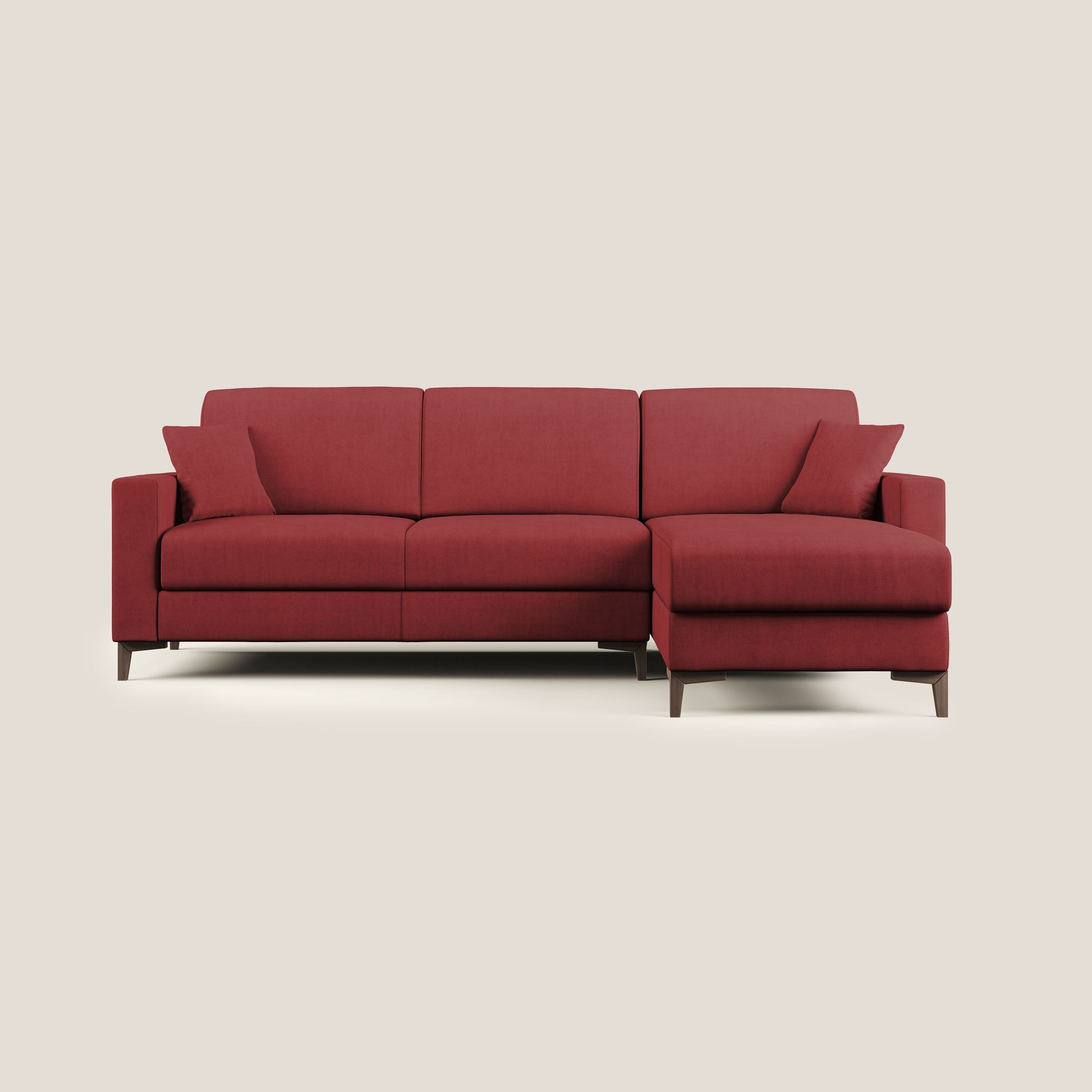 Kafka divano letto angolare in morbido tessuto impermeabile T02 rosso - divani.store