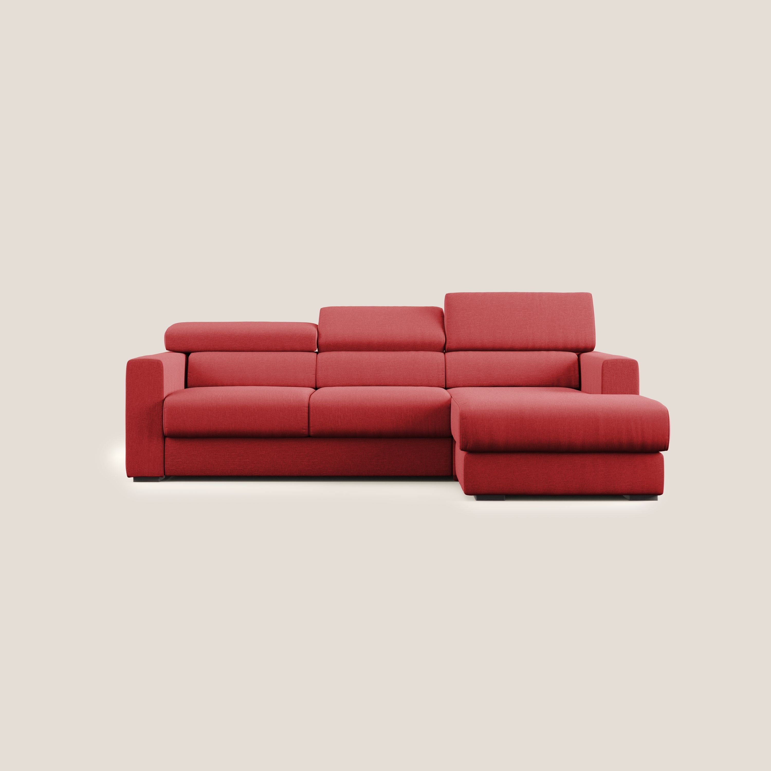 Dylan divano angolare con pouf estraibile poggiapiedi in tessuto simil cotone impermeabile T13 rosso - divani.store
