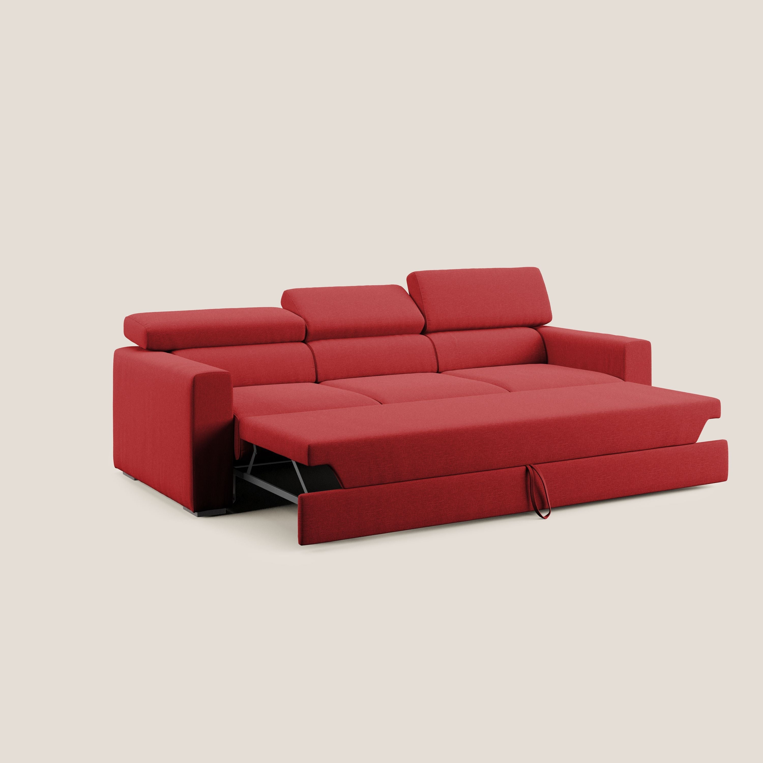 Dylan divano a 3 sedute con pouf estraibile poggiapiedi in tessuto simil cotone impermeabile T13 rosso - divani.store