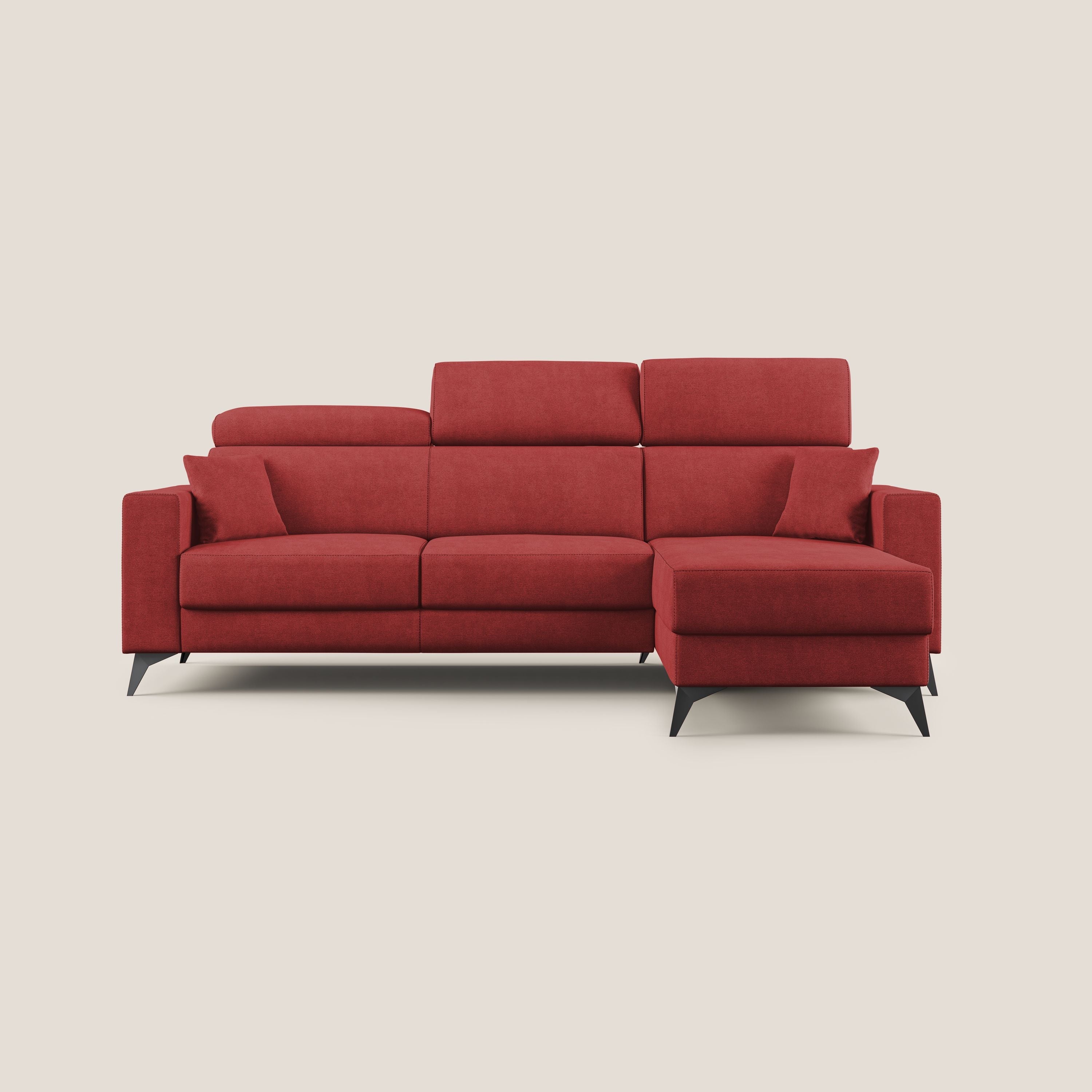 Pegaso divano letto angolare con poggiatesta reclinabili e rivestimento impermeabile T02 rosso - divani.store