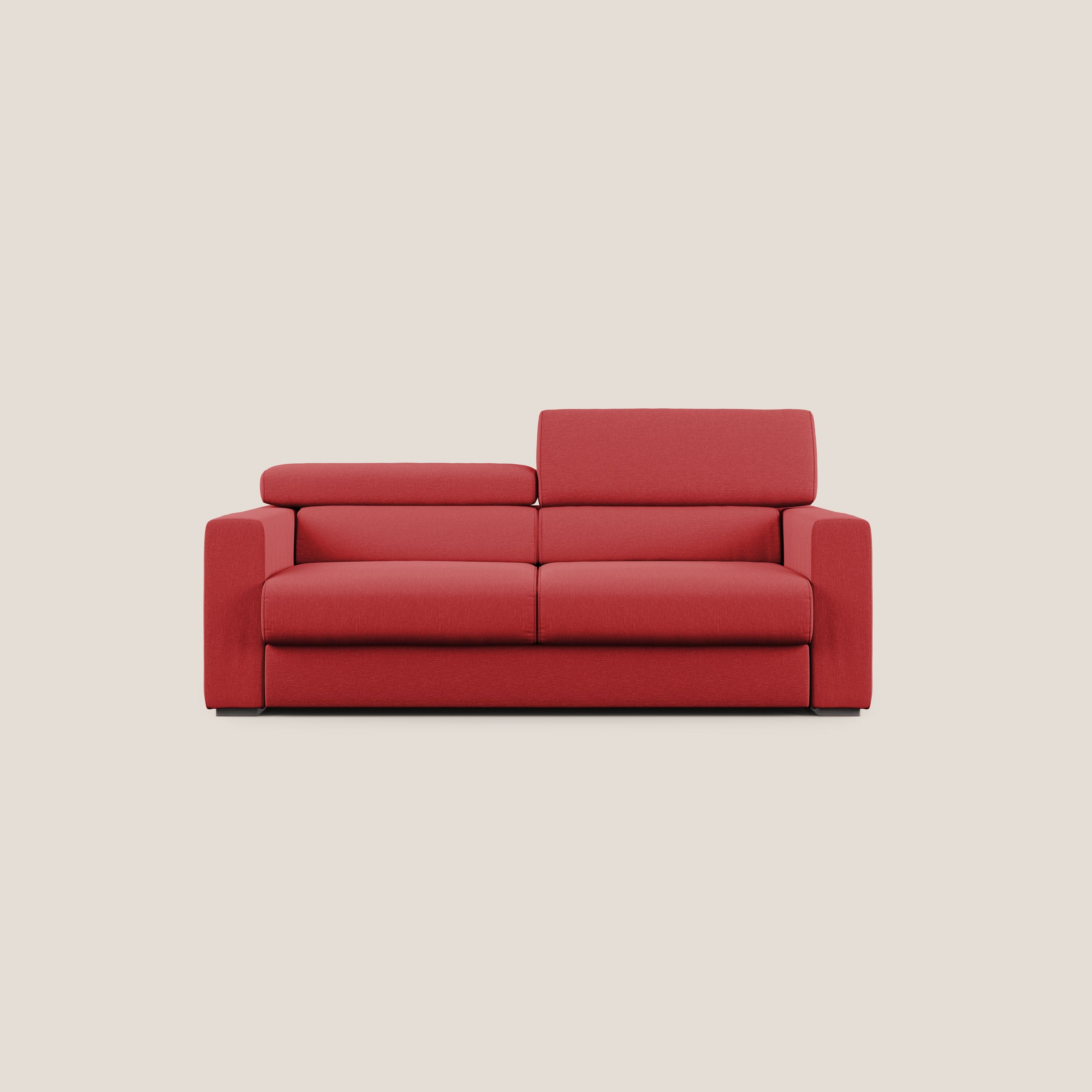 Dylan divano allungabile con pouf estraibile poggiapiedi in tessuto simil cotone impermeabile T13 rosso - divani.store