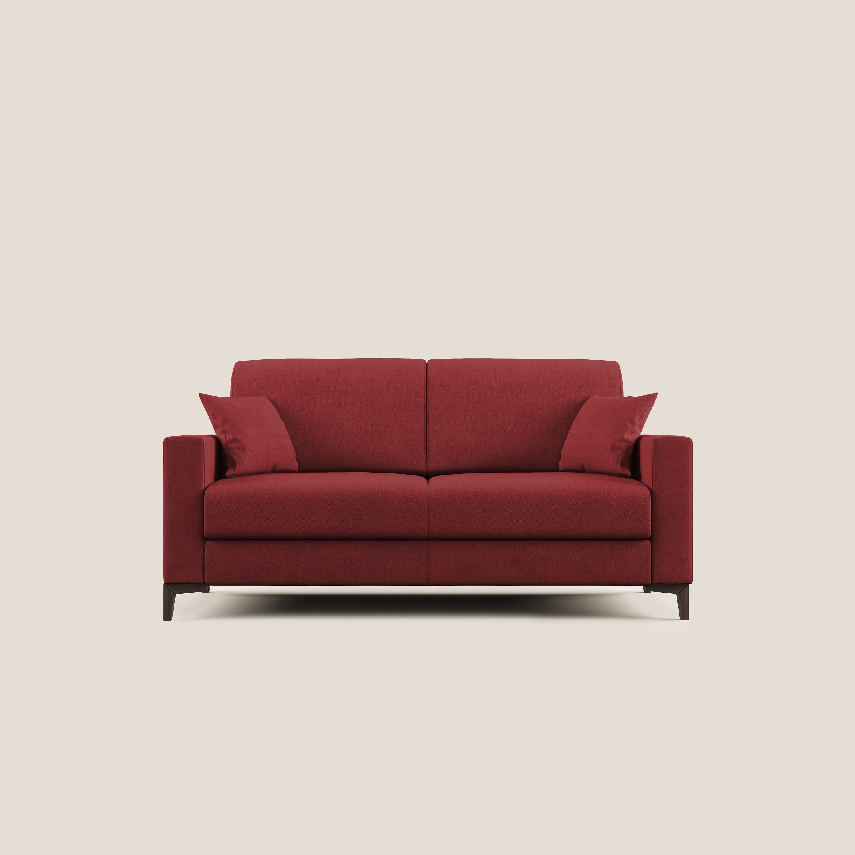 Kafka divano letto matrimoniale in morbido tessuto impermeabile T02 rosso - divani.store