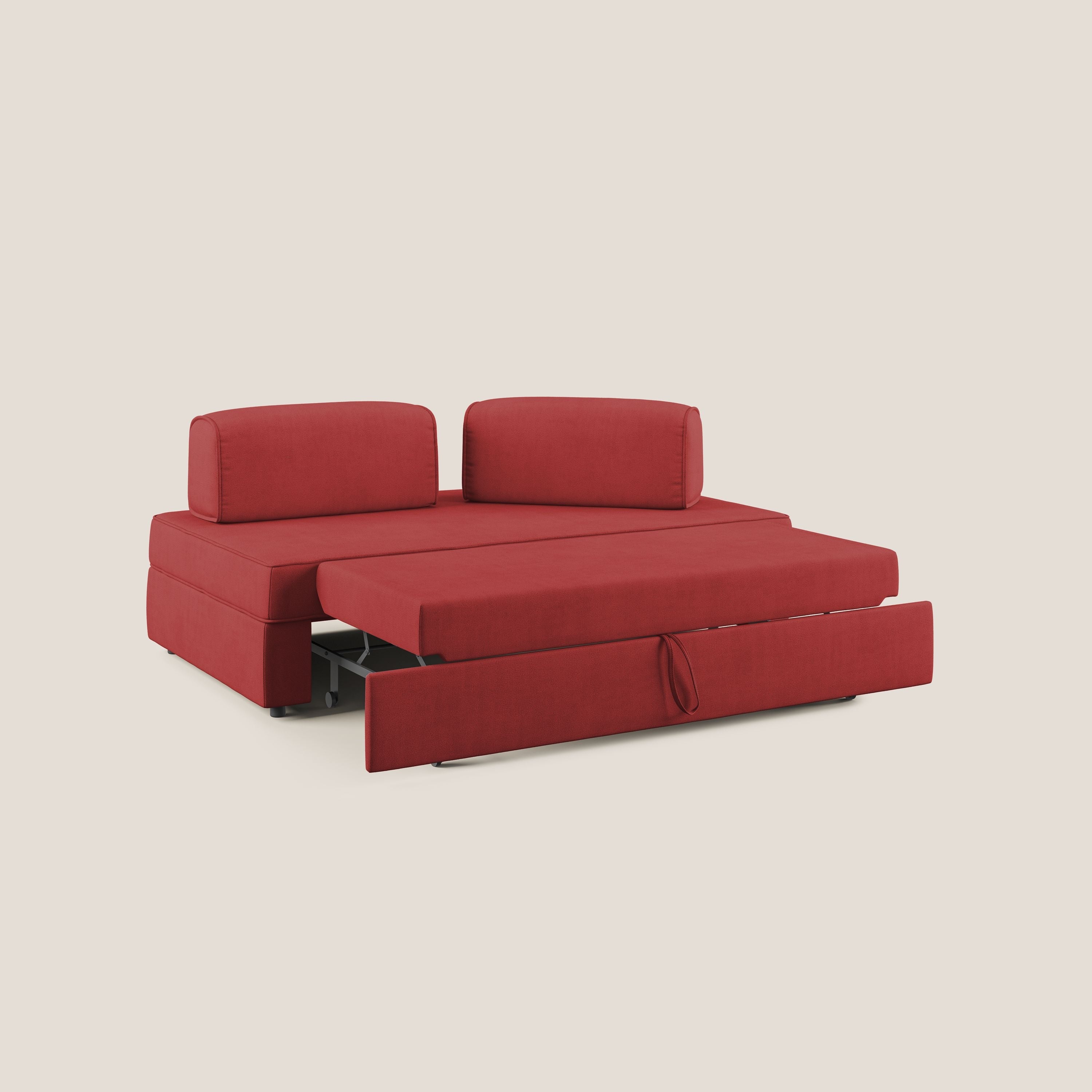 Liberty divano con pouf estraibile e schienali movibili in tessuto morbido impermeabile T02 rosso - divani.store