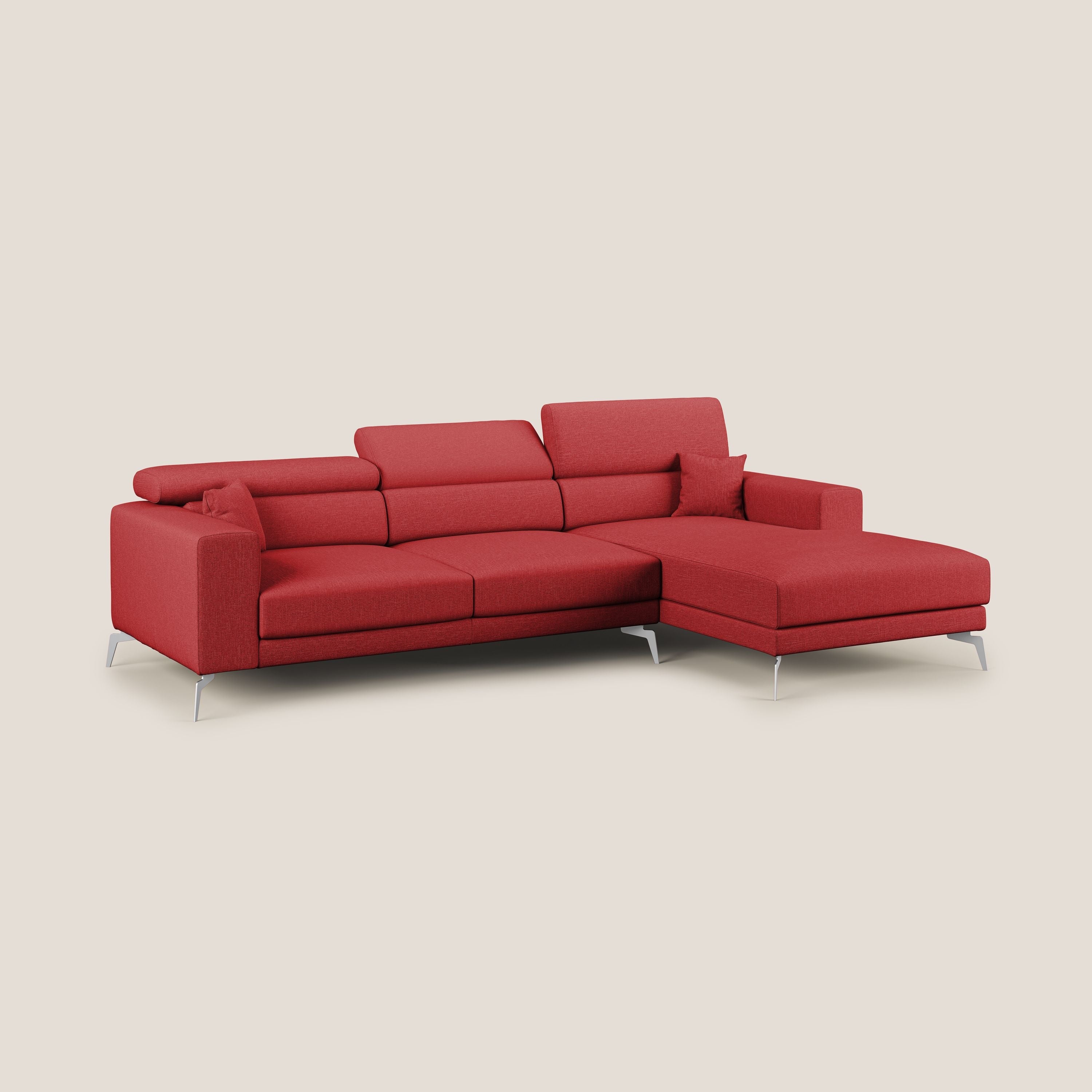 Blade Divano moderno angolare con poggiatesta reclinabili in tessuto impermeabile simil-cotone T13 rosso - divani.store