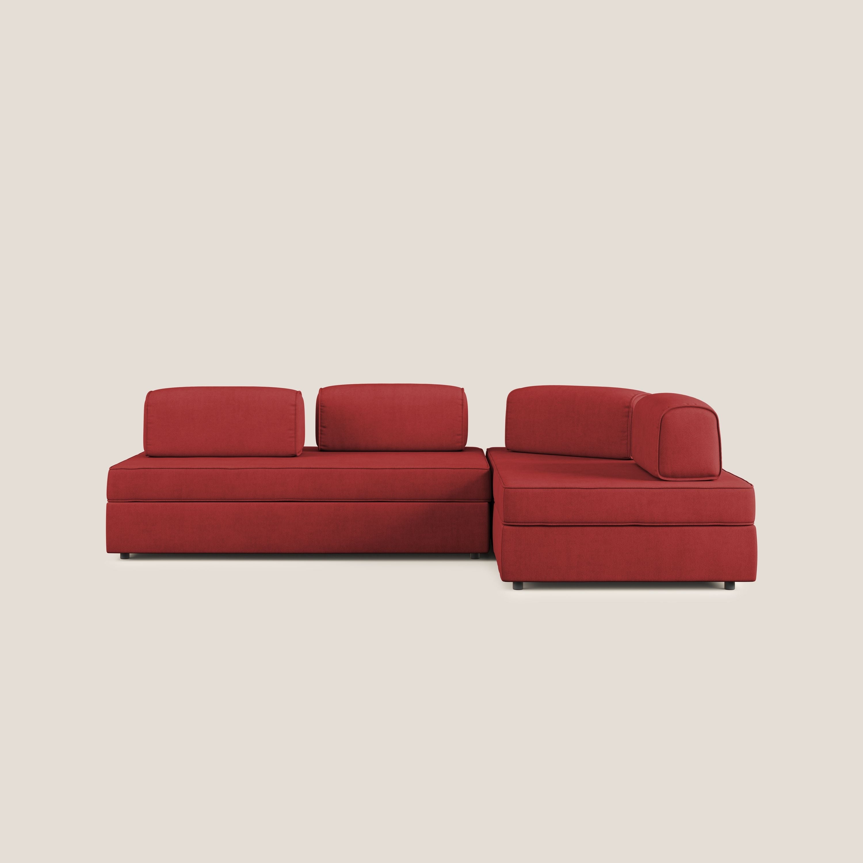 Liberty divano angolare con pouf estraibile e schienali movibili in tessuto morbido impermeabile T02 rosso - divani.store