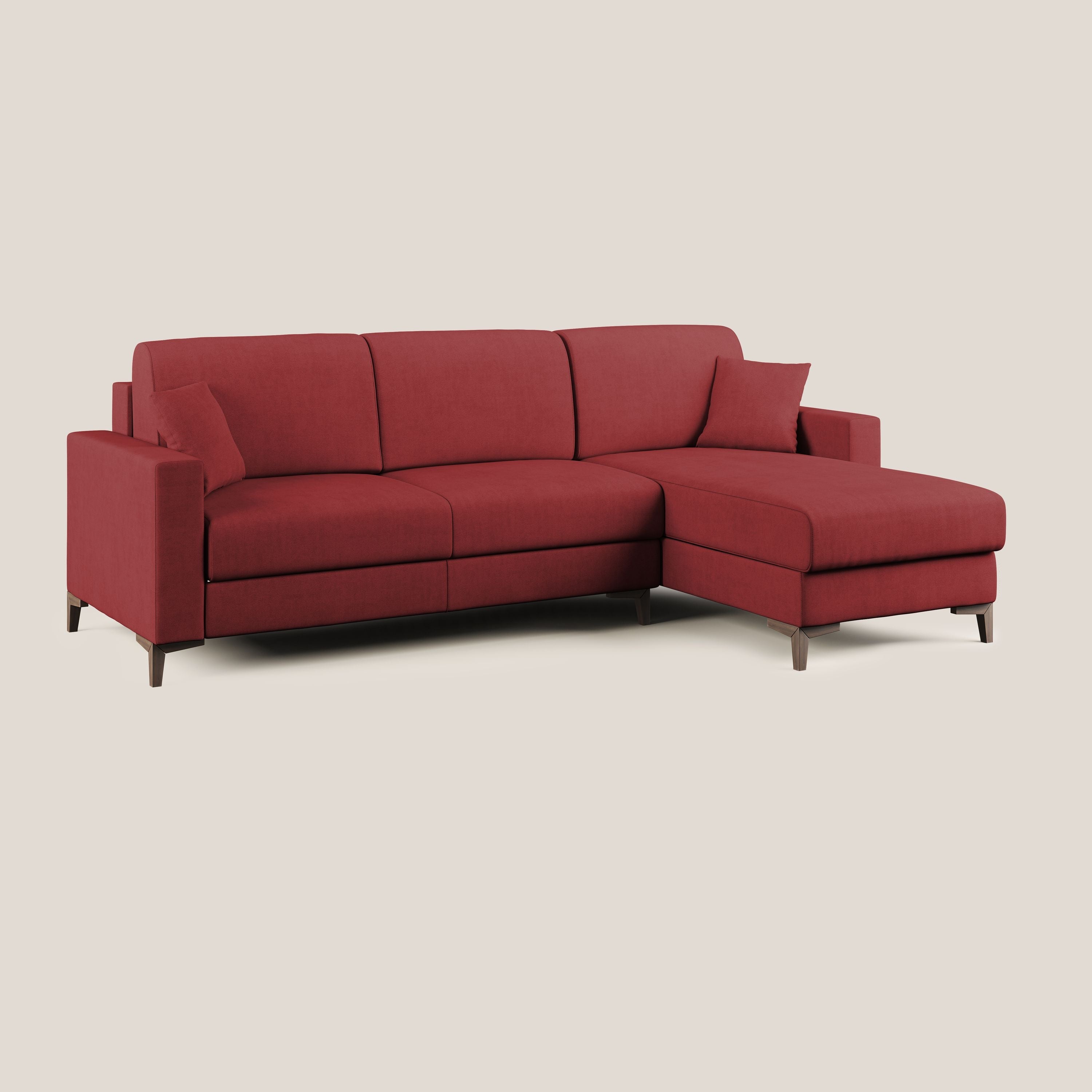 Kafka divano letto angolare in morbido tessuto impermeabile T02 rosso - divani.store