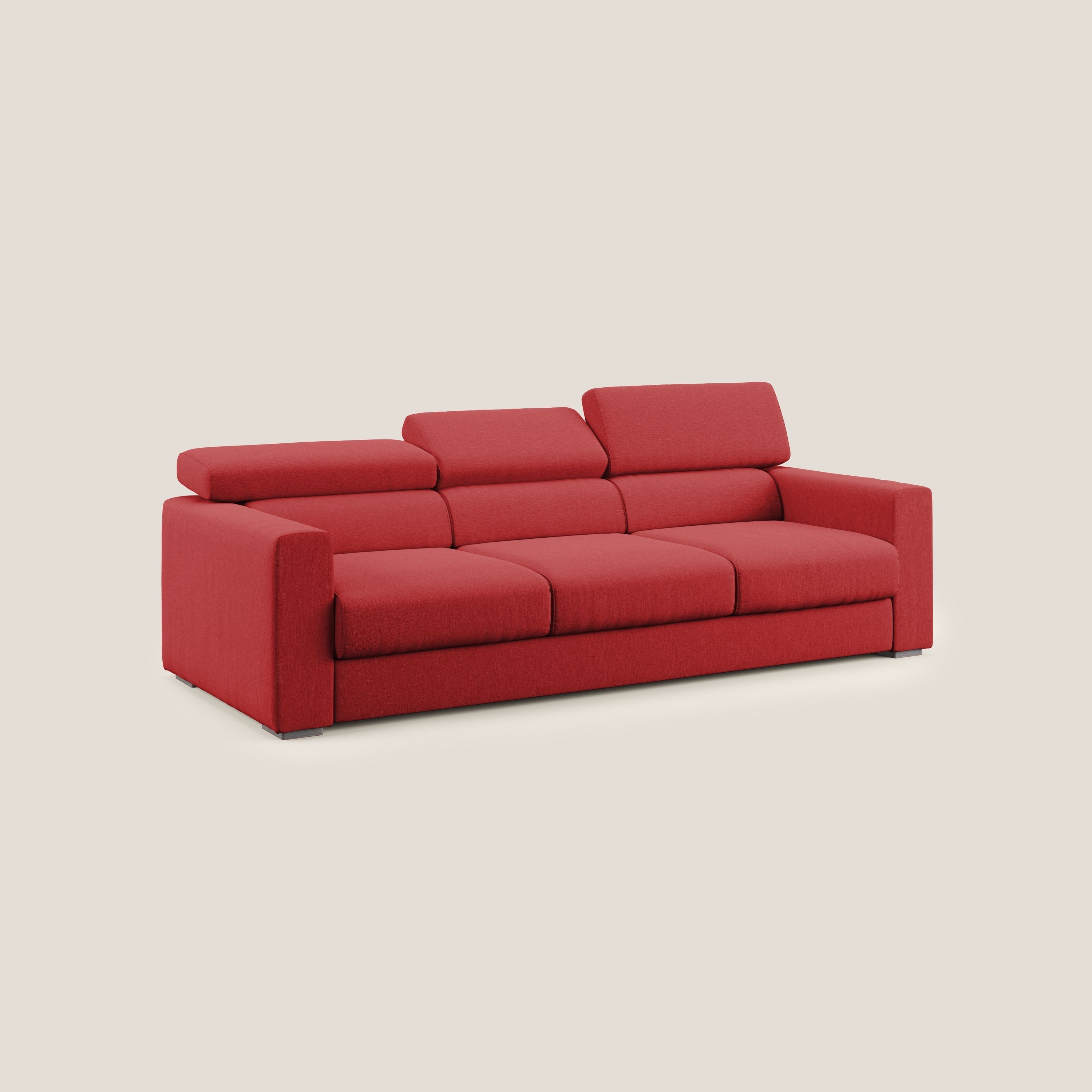 Dylan divano a 3 sedute con pouf estraibile poggiapiedi in tessuto simil cotone impermeabile T13 rosso - divani.store