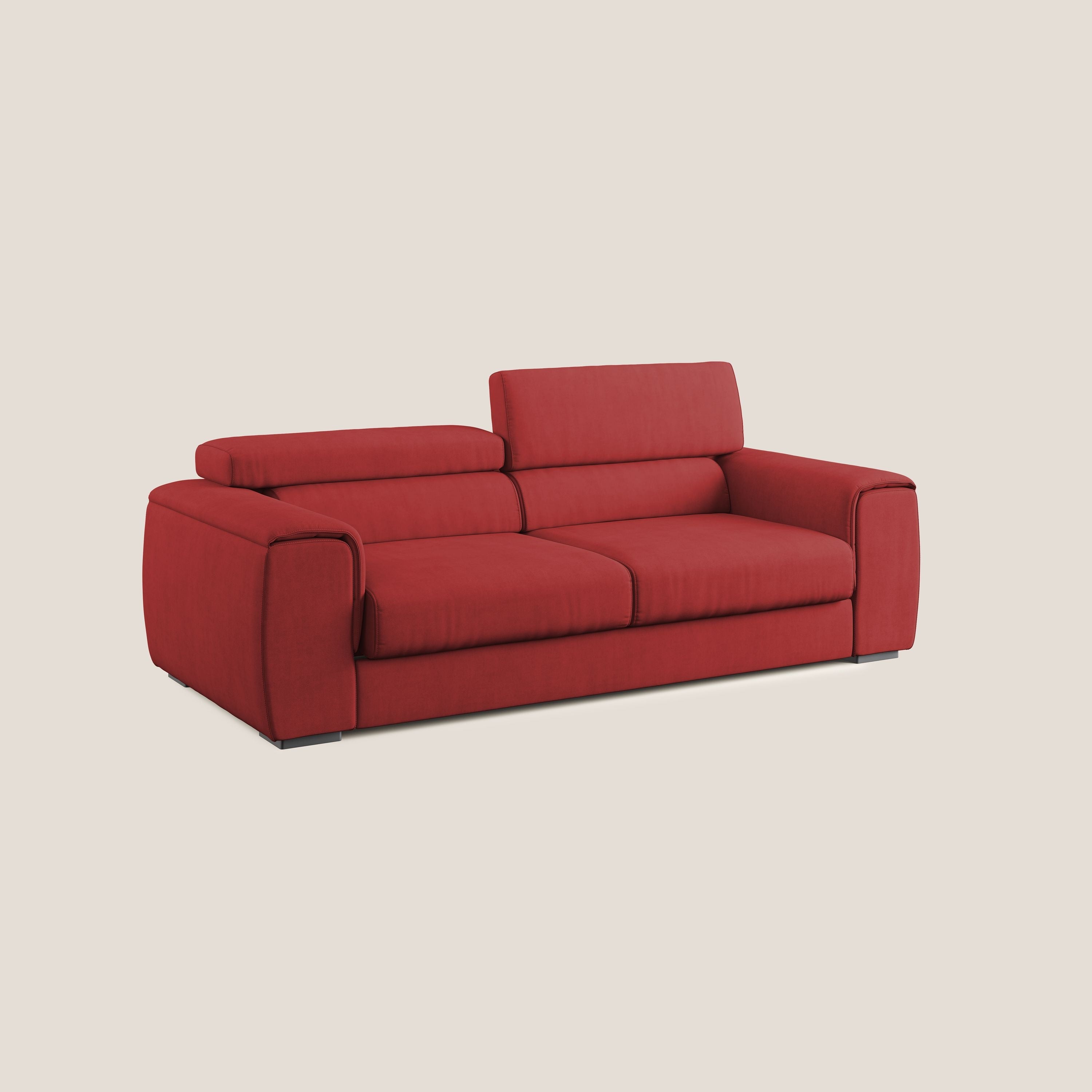 Zeno Divano con pouf estraibile poggiapiedi in tessuto morbido impermeabile T02 rosso - divani.store
