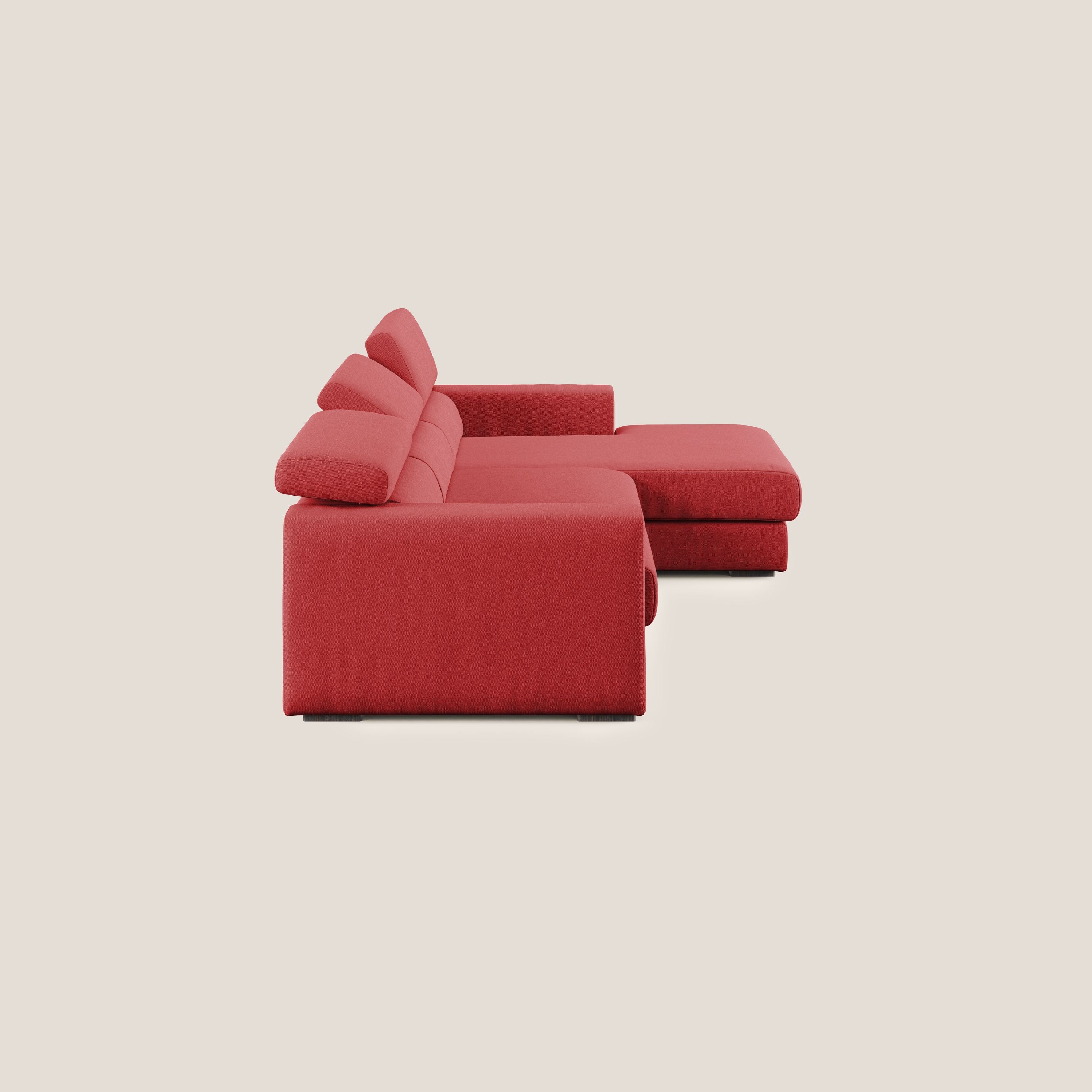 Dylan divano angolare con pouf estraibile poggiapiedi in tessuto simil cotone impermeabile T13 rosso - divani.store