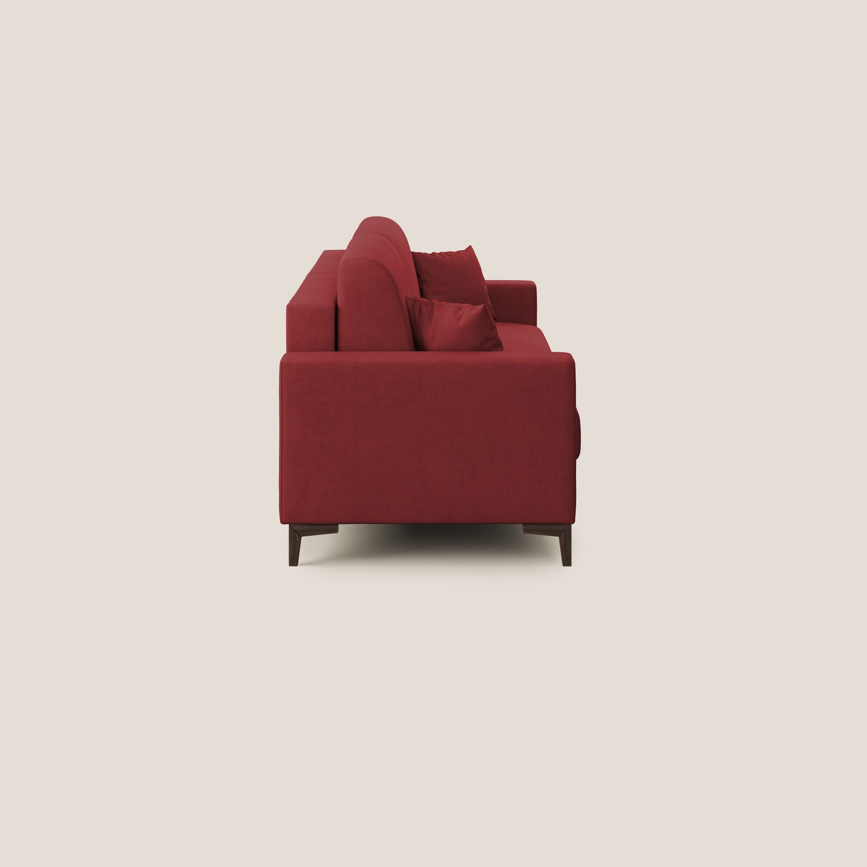 Kafka divano letto matrimoniale in morbido tessuto impermeabile T02 rosso - divani.store