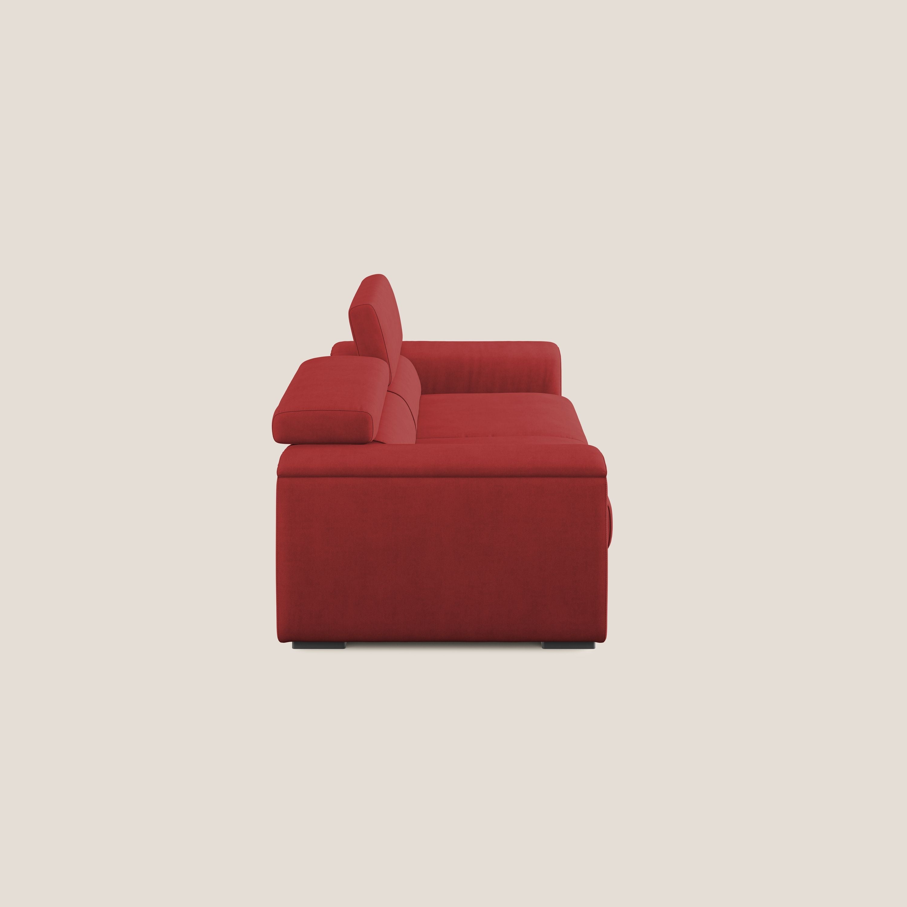 Zeno Divano con pouf estraibile poggiapiedi in tessuto morbido impermeabile T02 rosso - divani.store