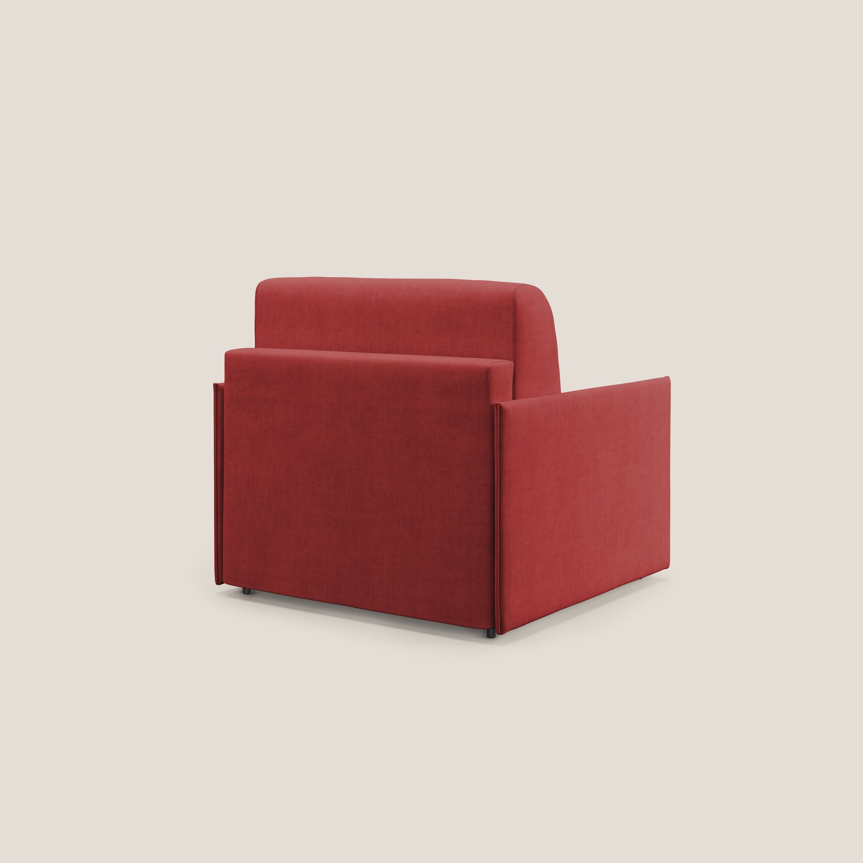 Evans poltrona letto in morbido tessuto impermeabile T02 rosso - divani.store