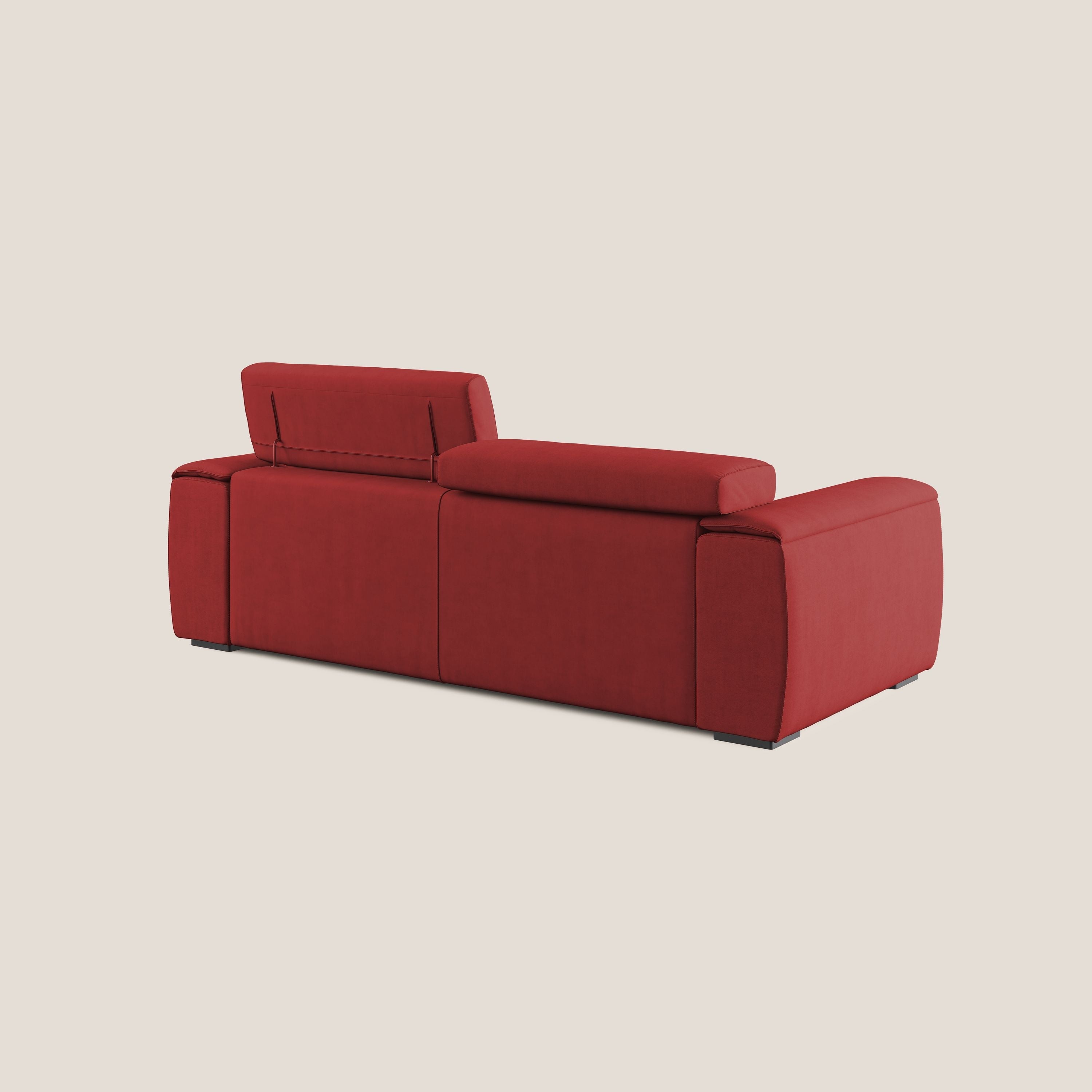 Zeno Divano con pouf estraibile poggiapiedi in tessuto morbido impermeabile T02 rosso - divani.store
