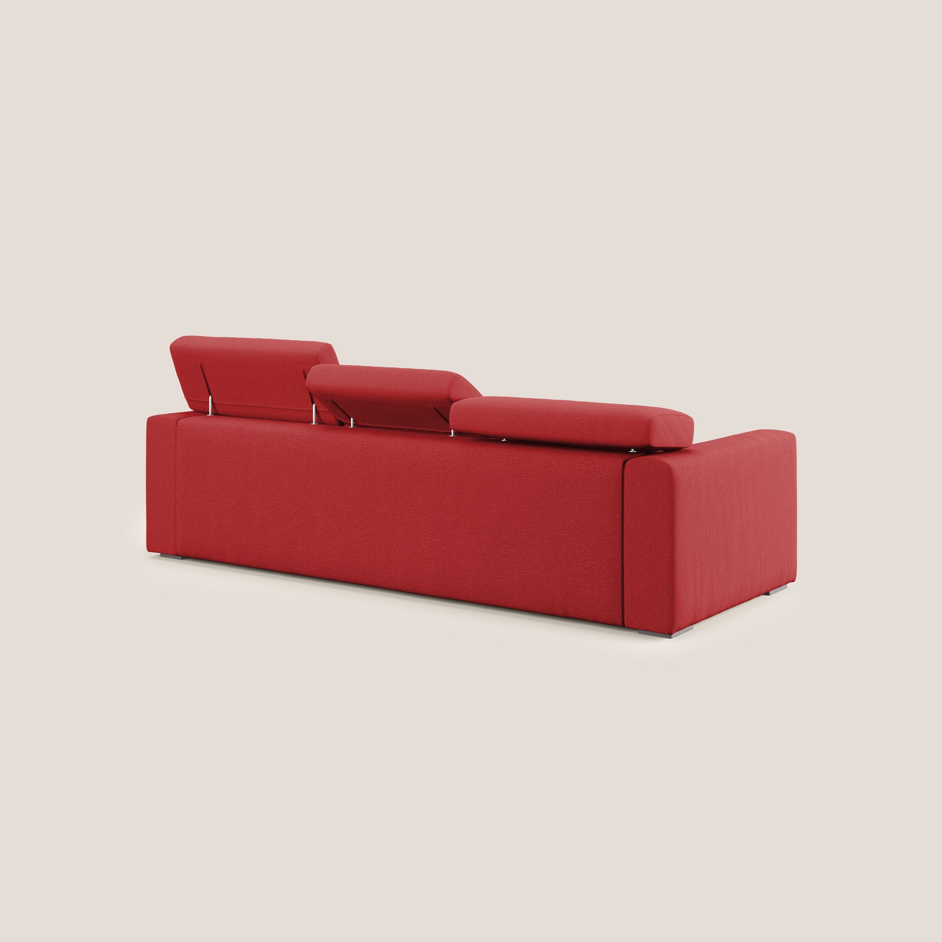 Dylan divano a 3 sedute con pouf estraibile poggiapiedi in tessuto simil cotone impermeabile T13 rosso - divani.store