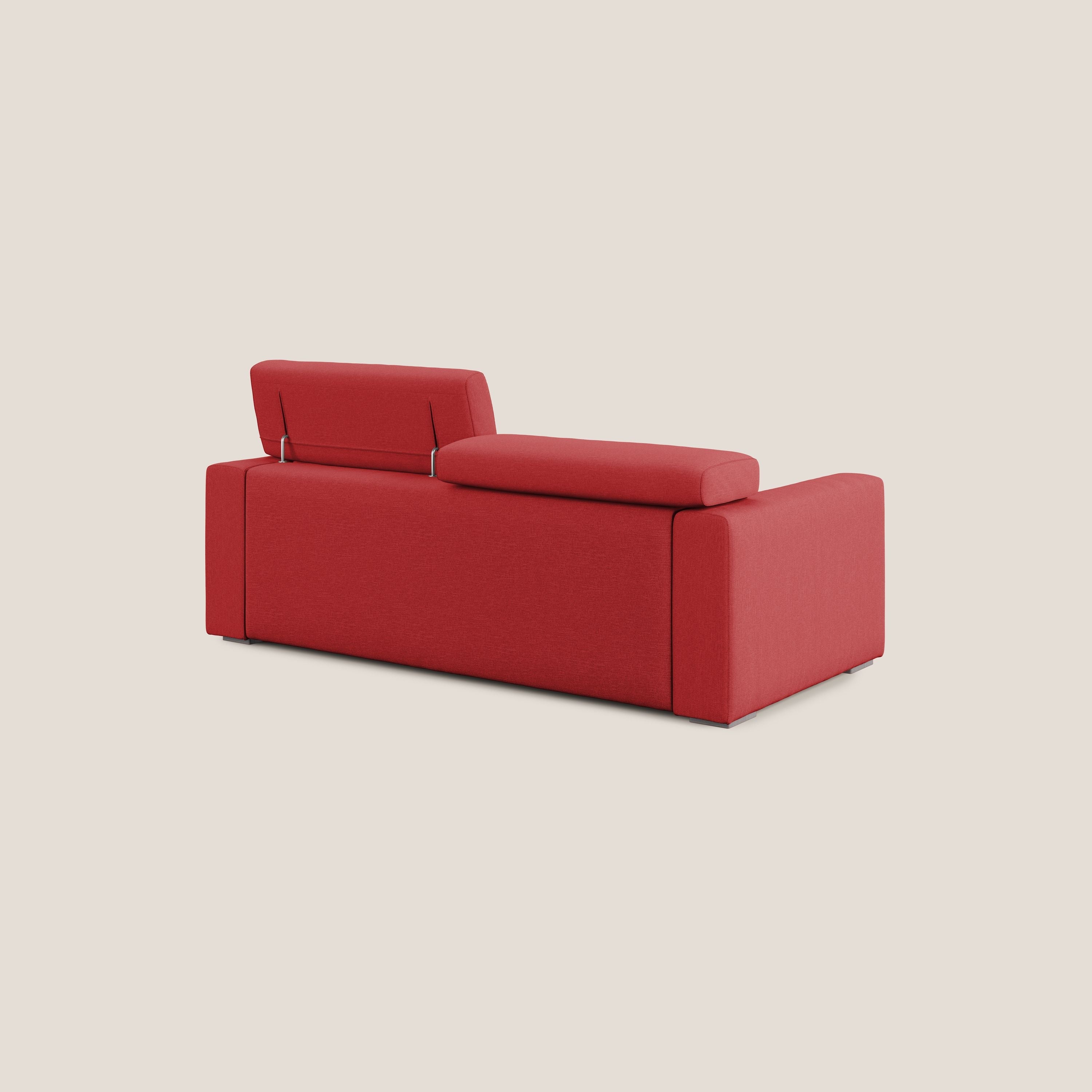 Dylan divano allungabile con pouf estraibile poggiapiedi in tessuto simil cotone impermeabile T13 rosso - divani.store