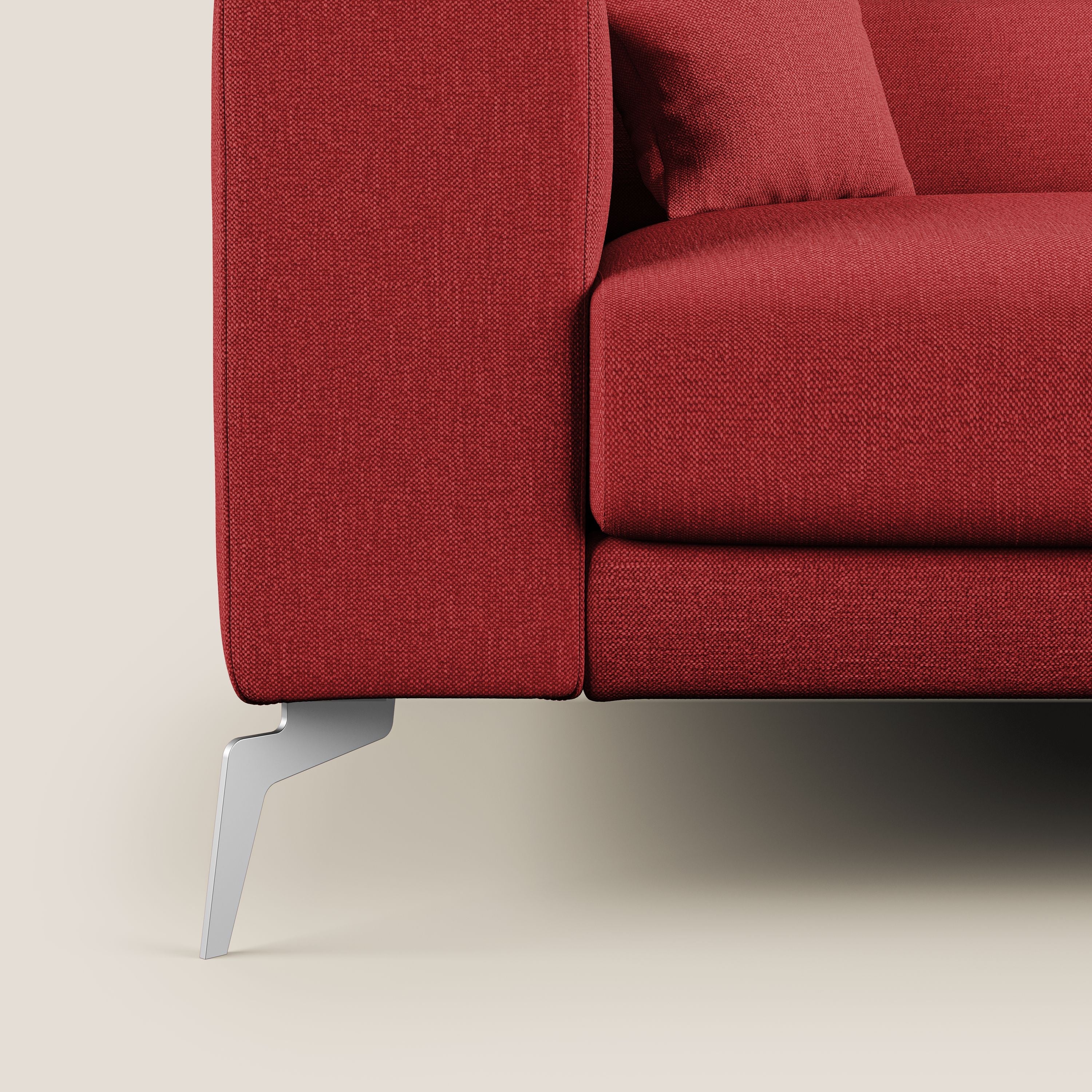 Blade Divano moderno angolare con poggiatesta reclinabili in tessuto impermeabile simil-cotone T13 rosso - divani.store