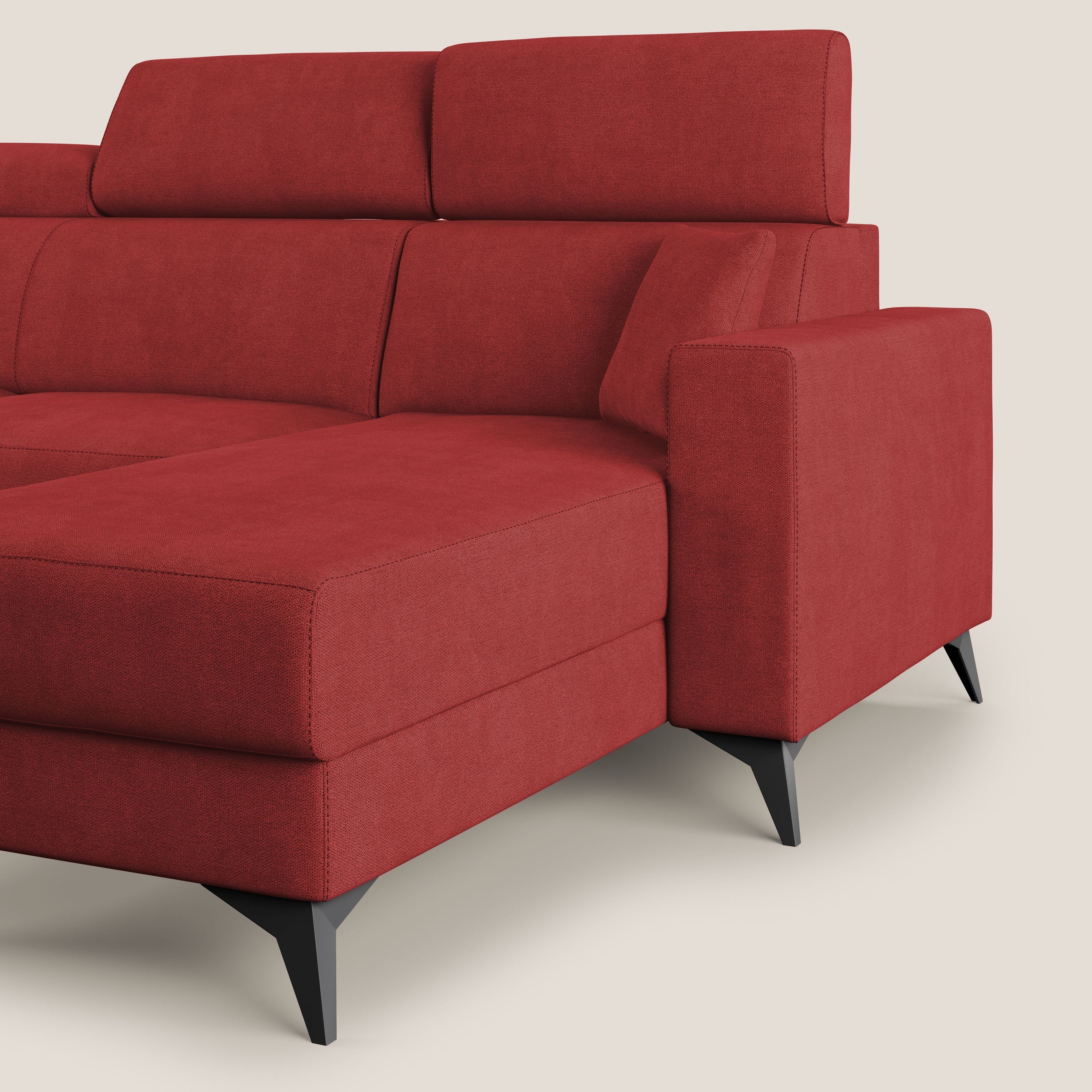 Pegaso divano letto angolare con poggiatesta reclinabili e rivestimento impermeabile T02 rosso - divani.store