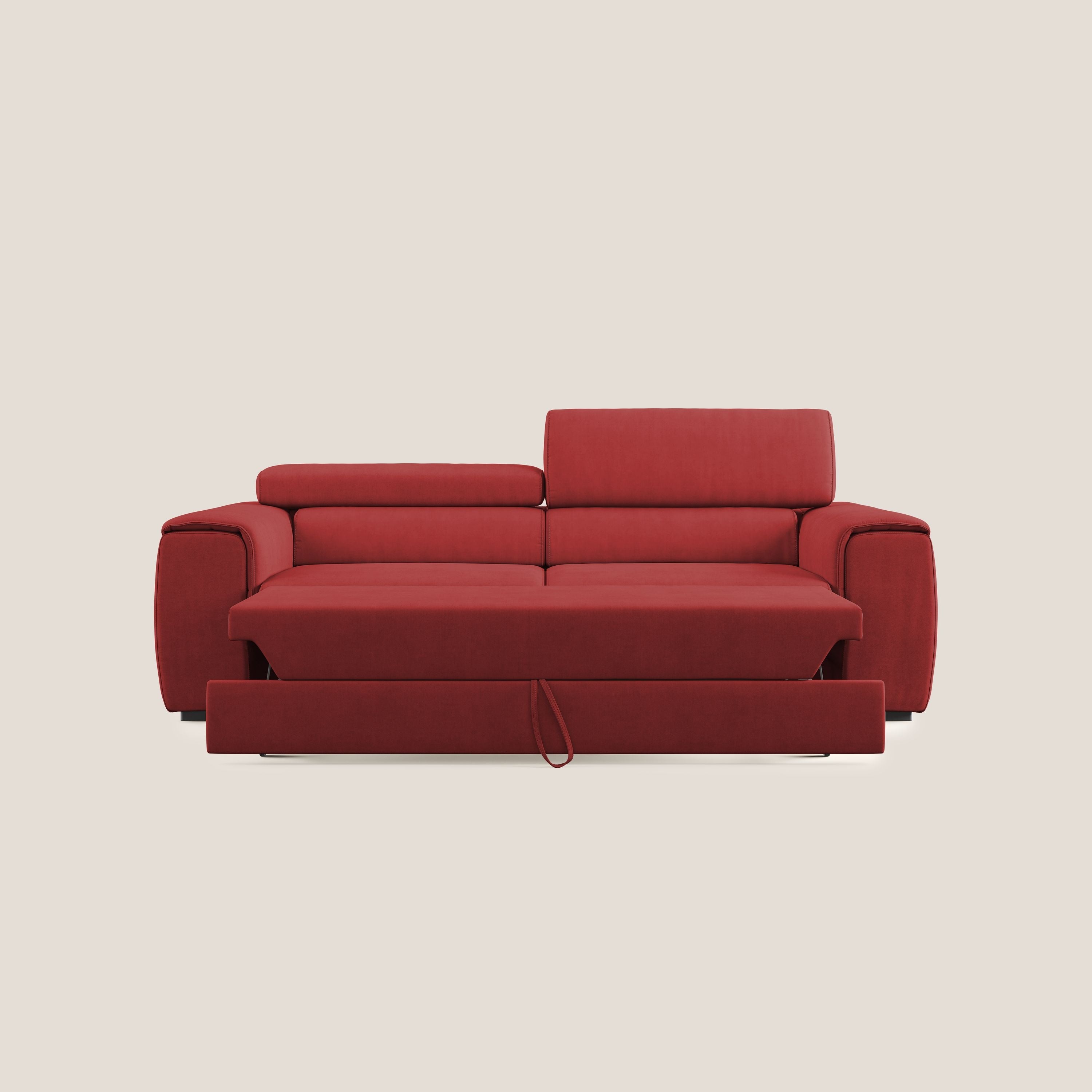 Zeno Divano con pouf estraibile poggiapiedi in tessuto morbido impermeabile T02 rosso - divani.store