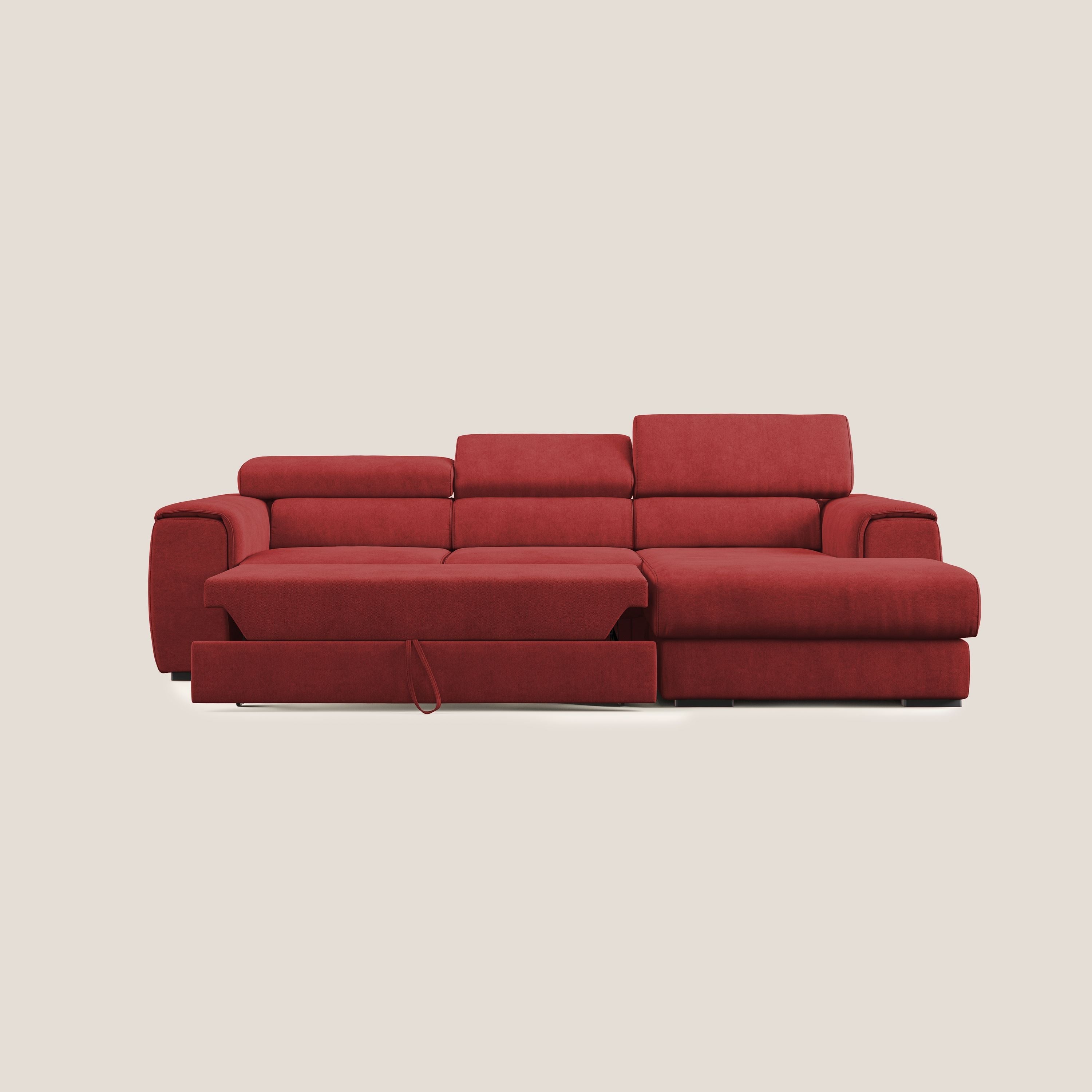 Zeno Divano angolare con pouf estraibile poggiapiedi in tessuto morbido impermeabile T02 rosso - divani.store