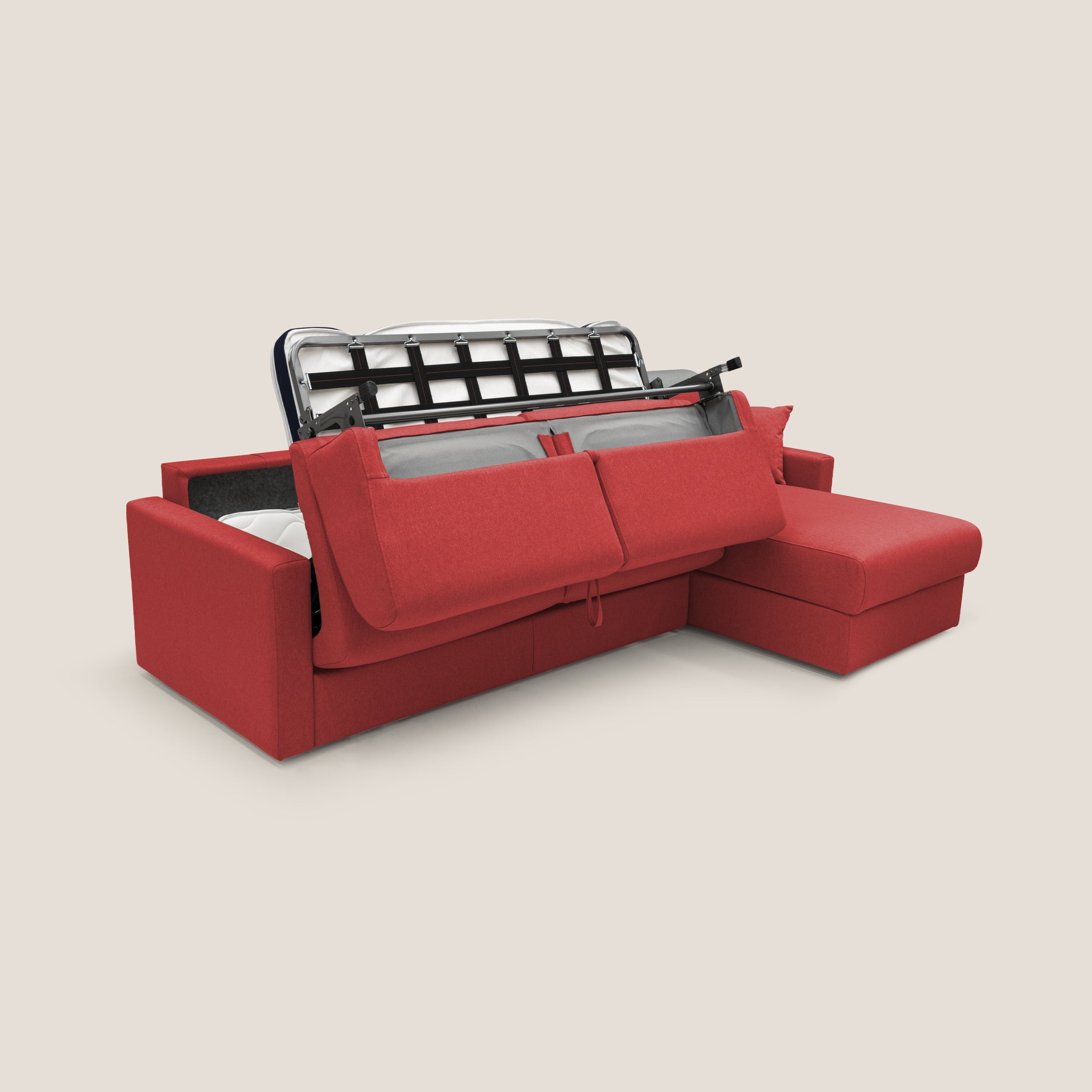 Chris Divano letto angolare 5 posti in tessuto impermeabile T13 rosso - divani.store