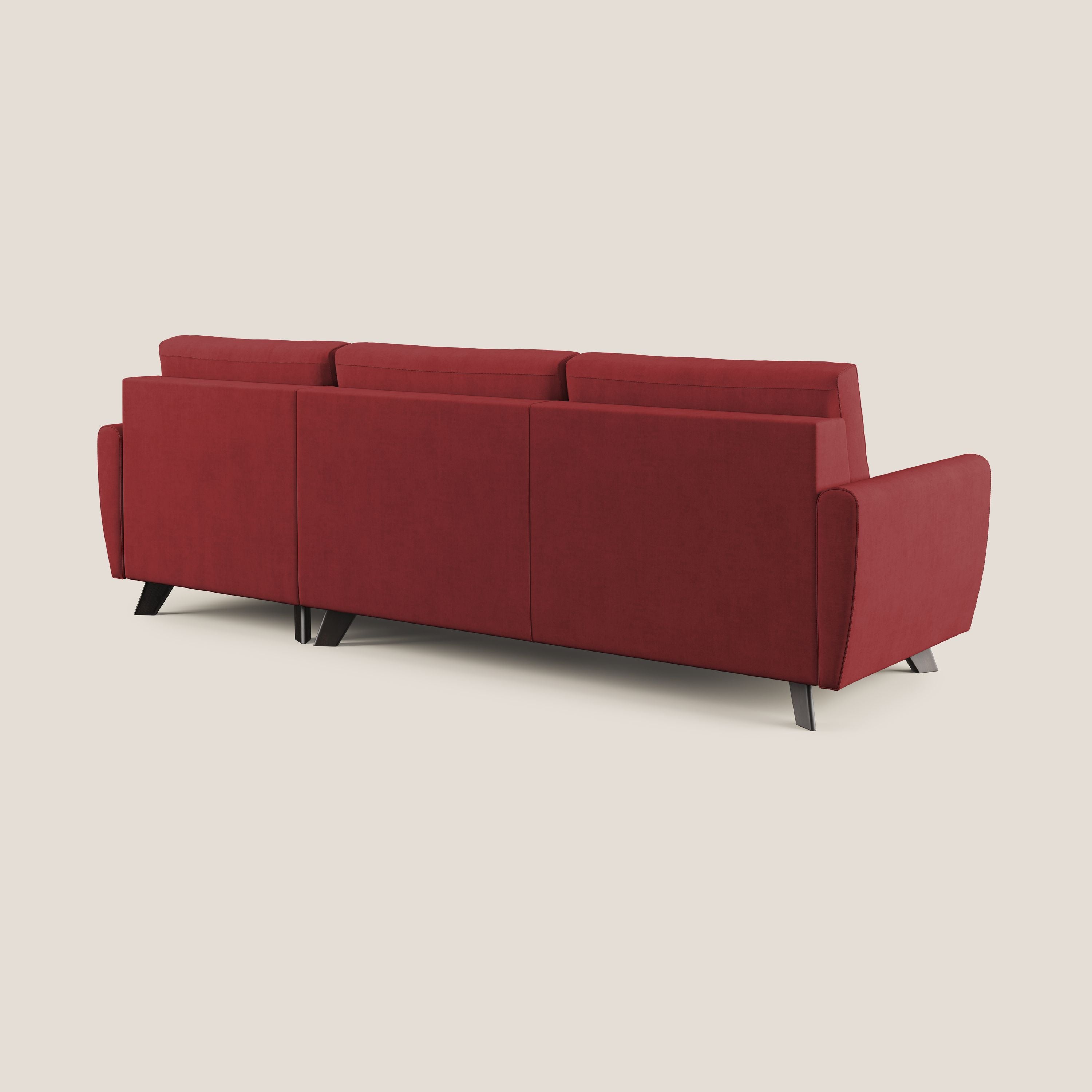 Callisto Divano letto angolare con penisola in tessuto morbido impermeabile T02 rosso - divani.store