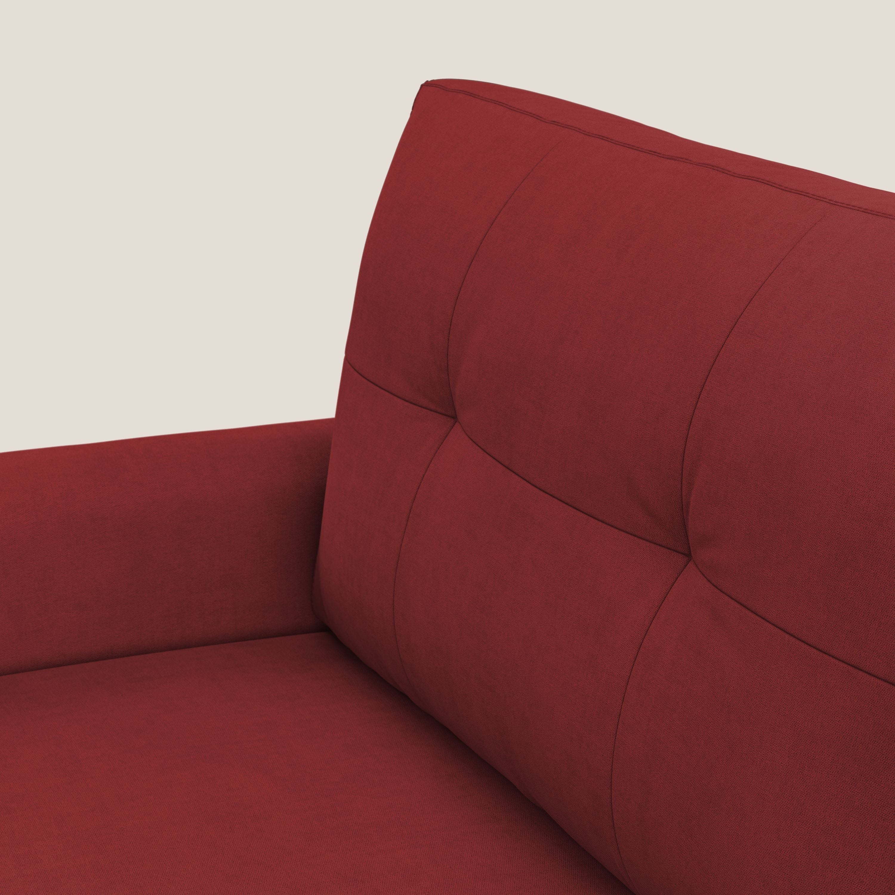 Callisto Divano letto angolare con penisola in tessuto morbido impermeabile T02 rosso - divani.store