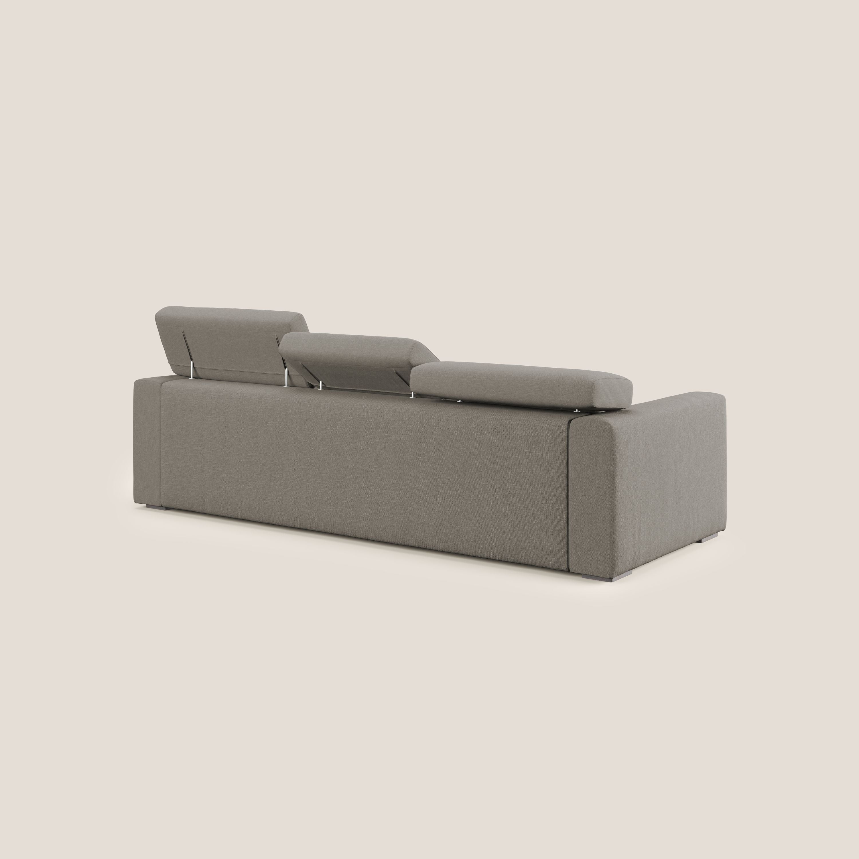 Dylan divano a 3 sedute con pouf estraibile poggiapiedi in tessuto simil cotone impermeabile T13 tortora - divani.store
