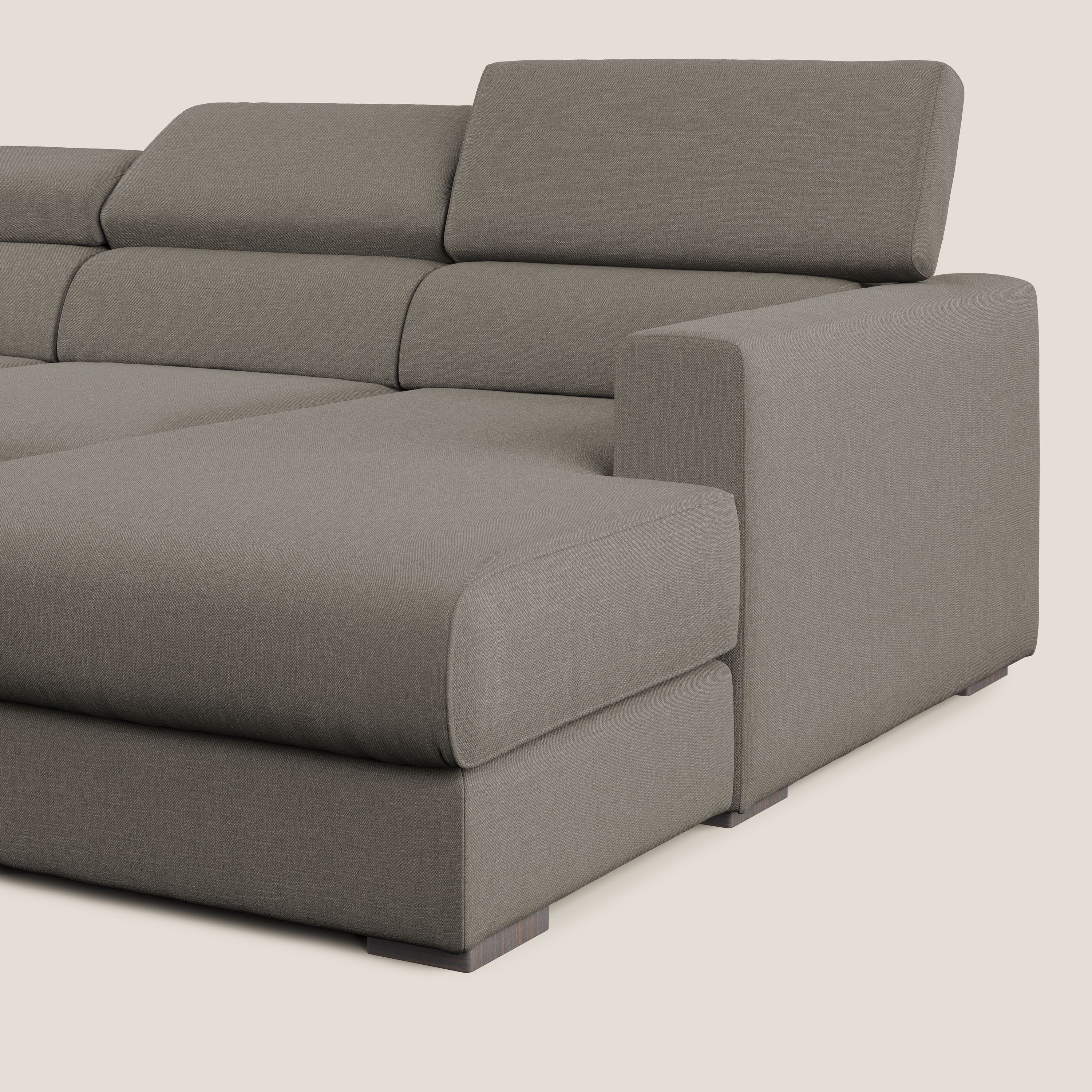 Dylan divano angolare con pouf estraibile poggiapiedi in tessuto simil cotone impermeabile T13 tortora - divani.store