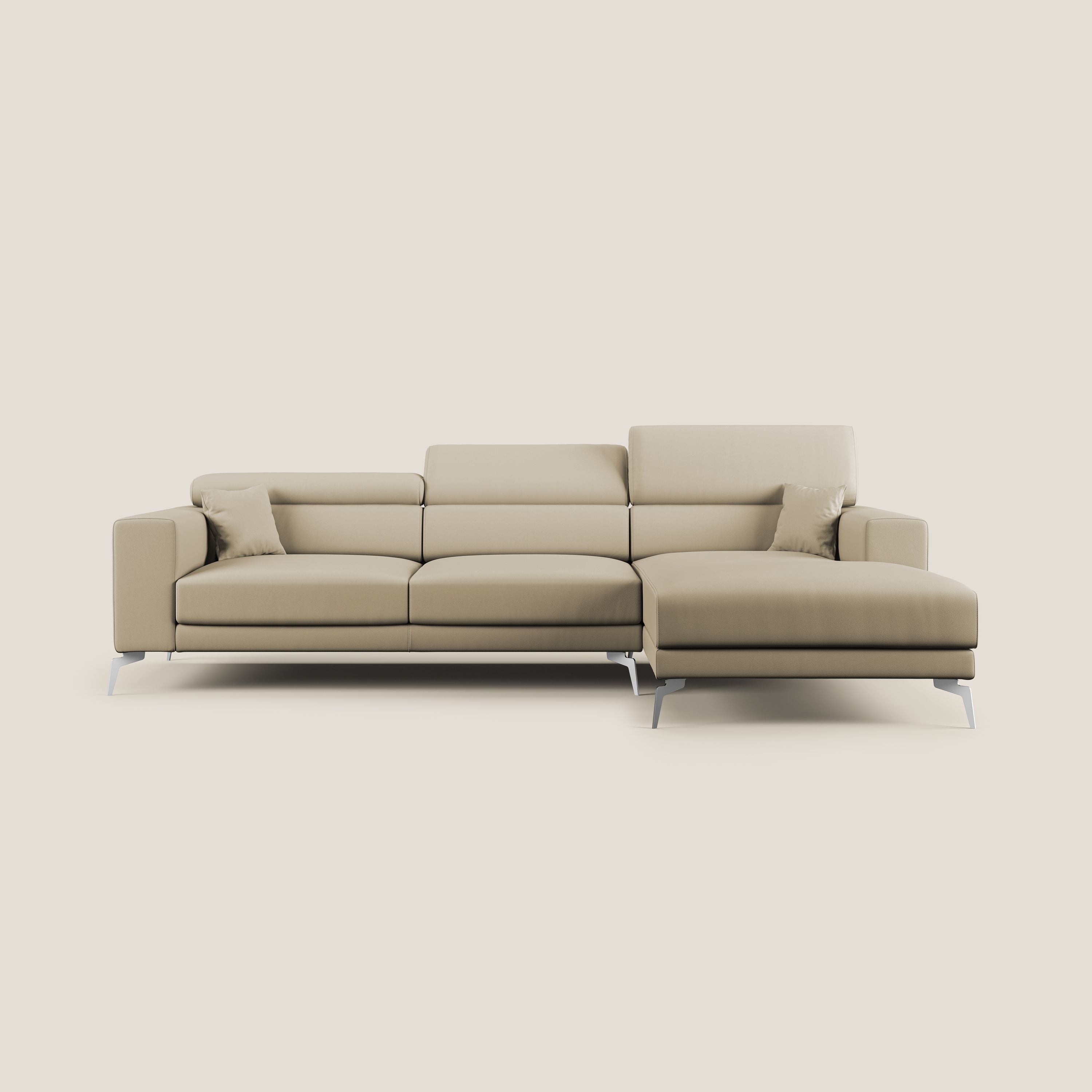Blade Divano moderno angolare con poggiatesta reclinabili in Ecopelle T04 beige - divani.store