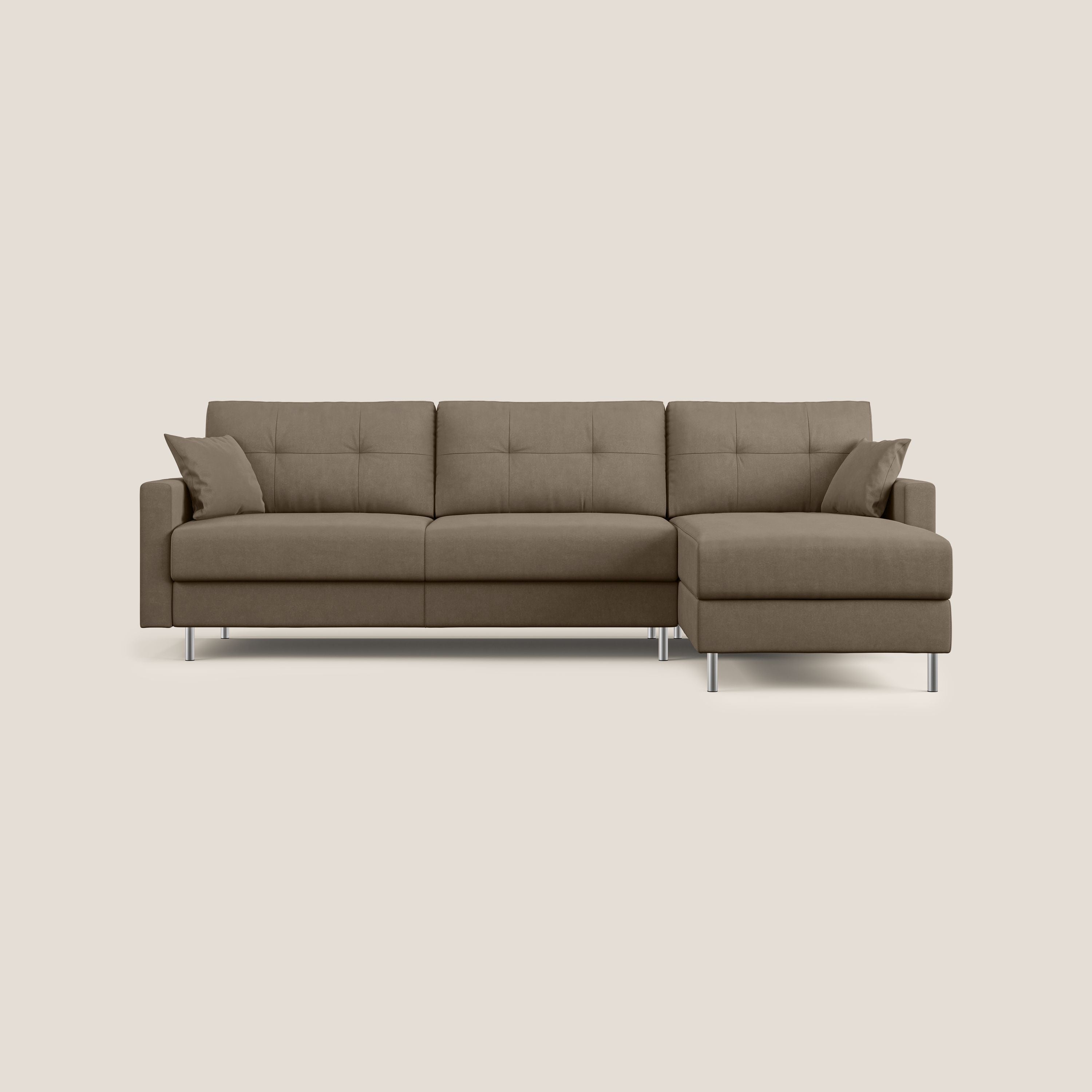 Megan divano letto angolare in microfibra smacchiabile T11 marrone - divani.store