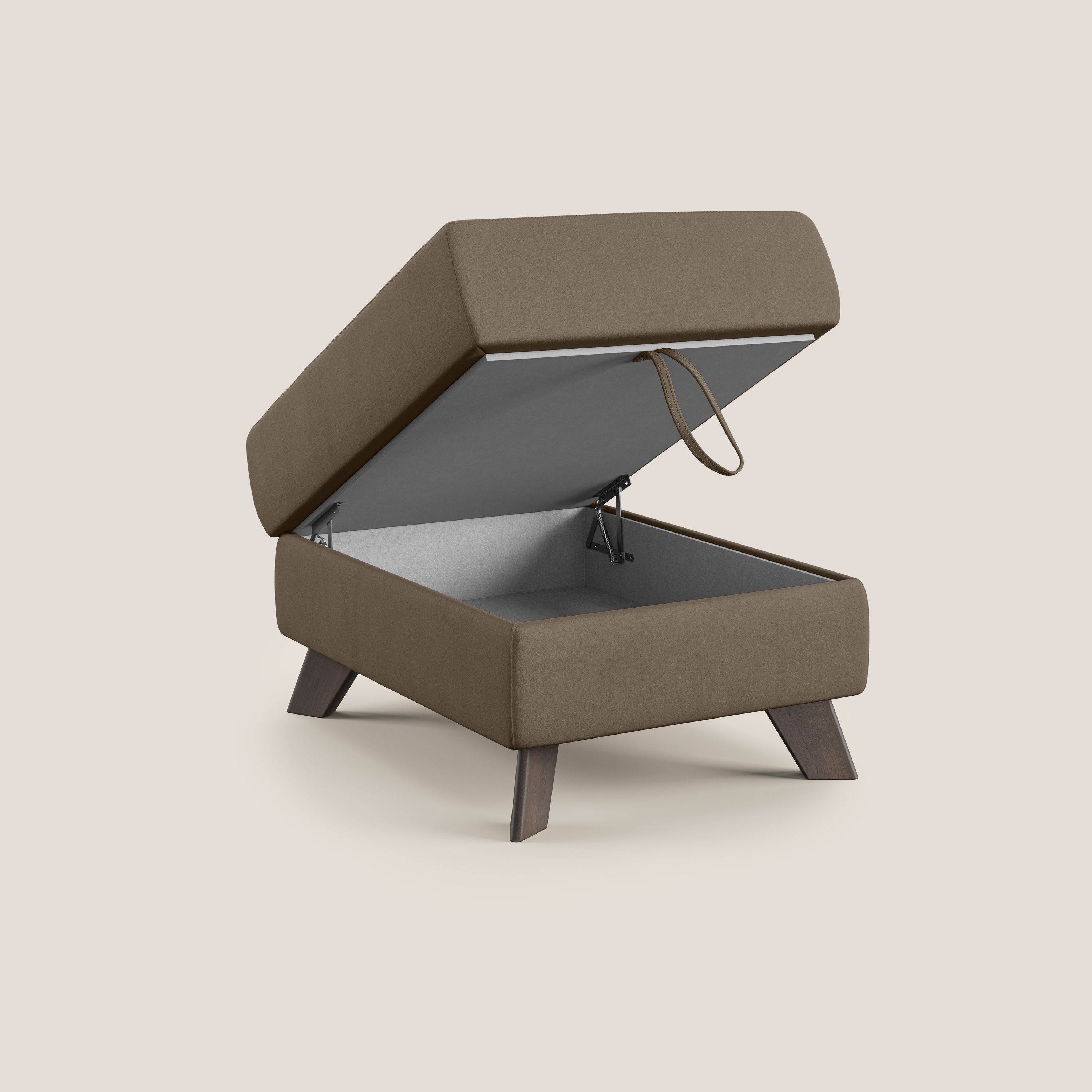 Moon Pouf contenitore e piedini alti in microfibra impermeabile T11 marrone - divani.store