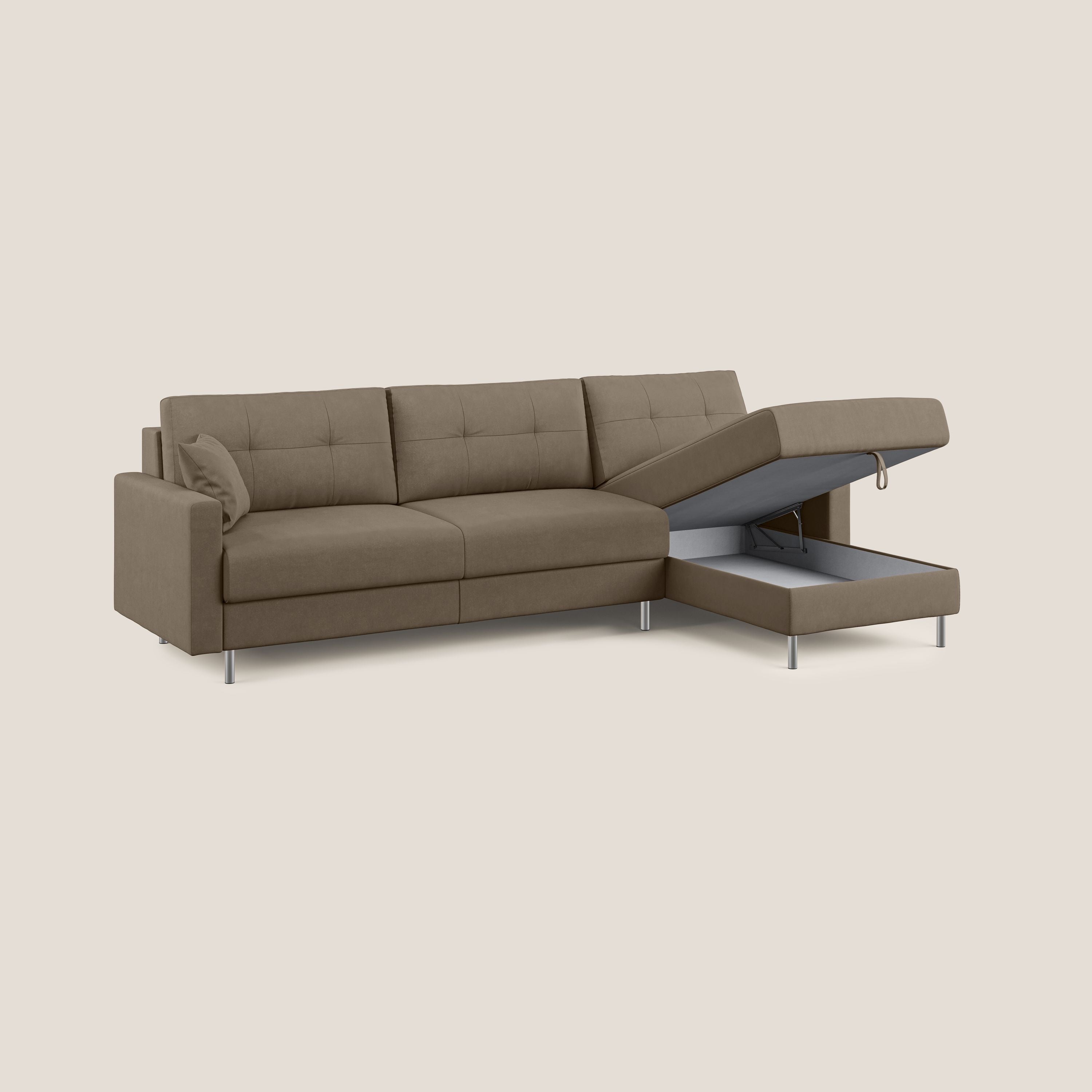 Megan divano letto angolare in microfibra smacchiabile T11 marrone - divani.store