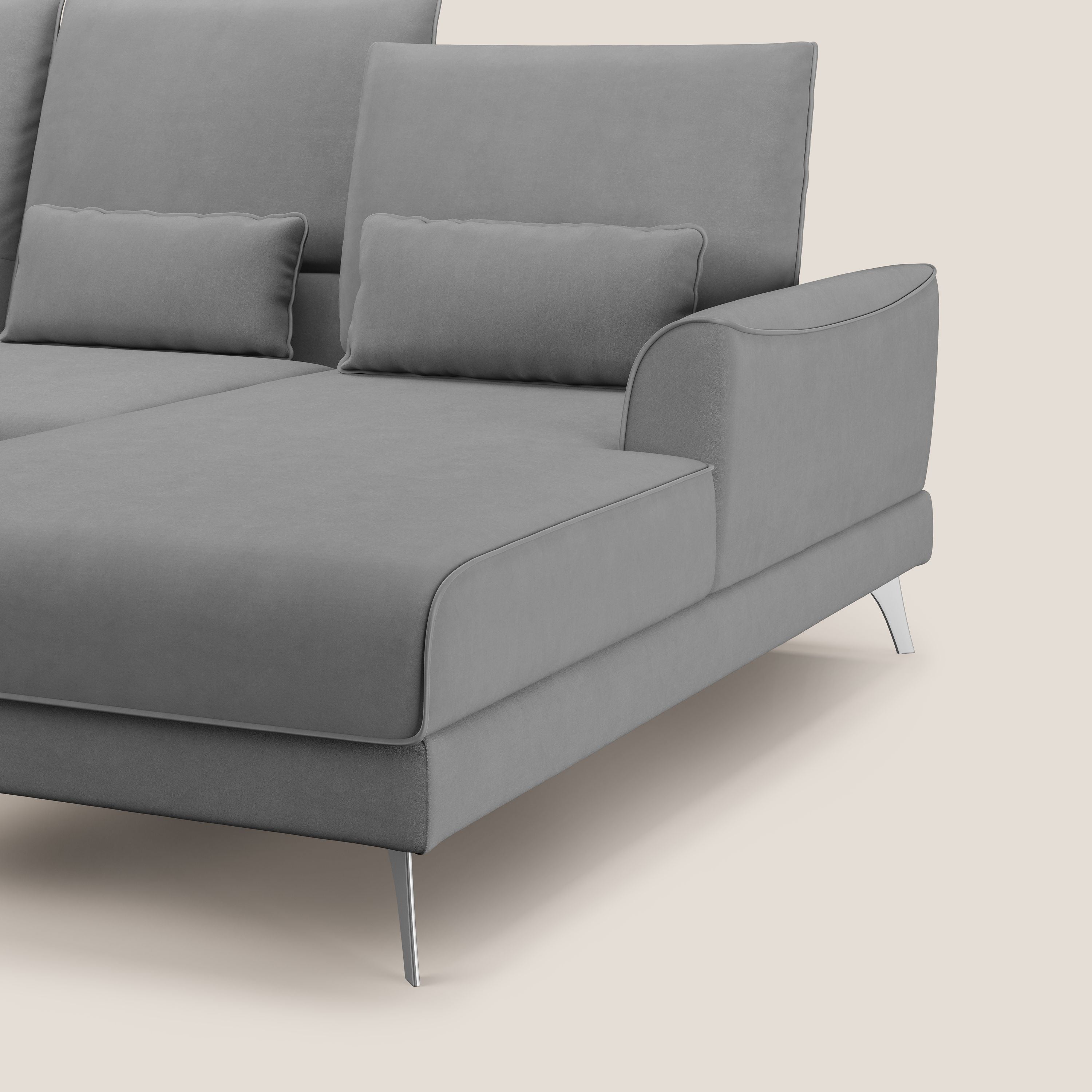 Tommy Divano angolare con relax e schienali traslanti in microfibra smacchiabile T11 grigio - divani.store