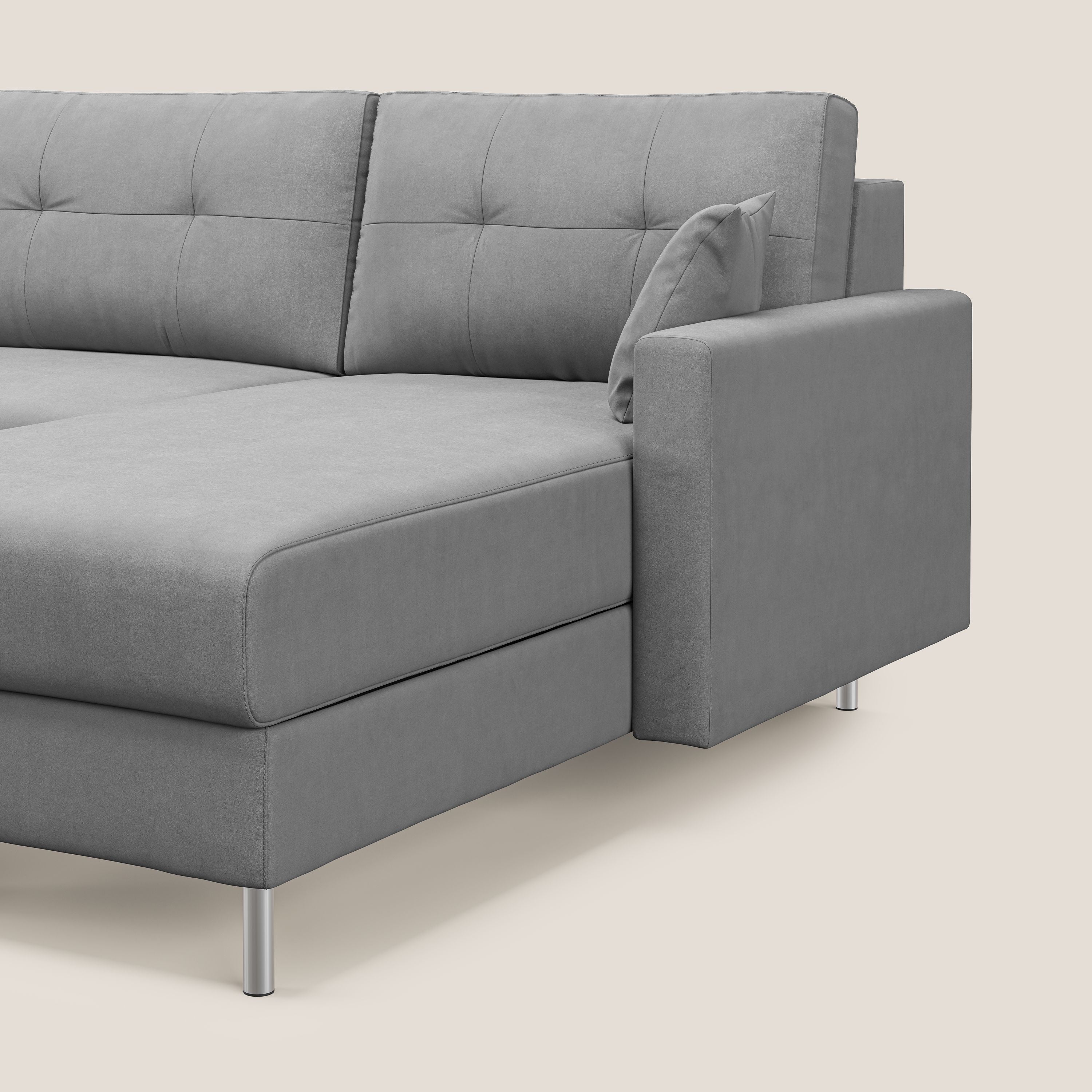 Megan divano letto angolare in microfibra smacchiabile T11 grigio - divani.store