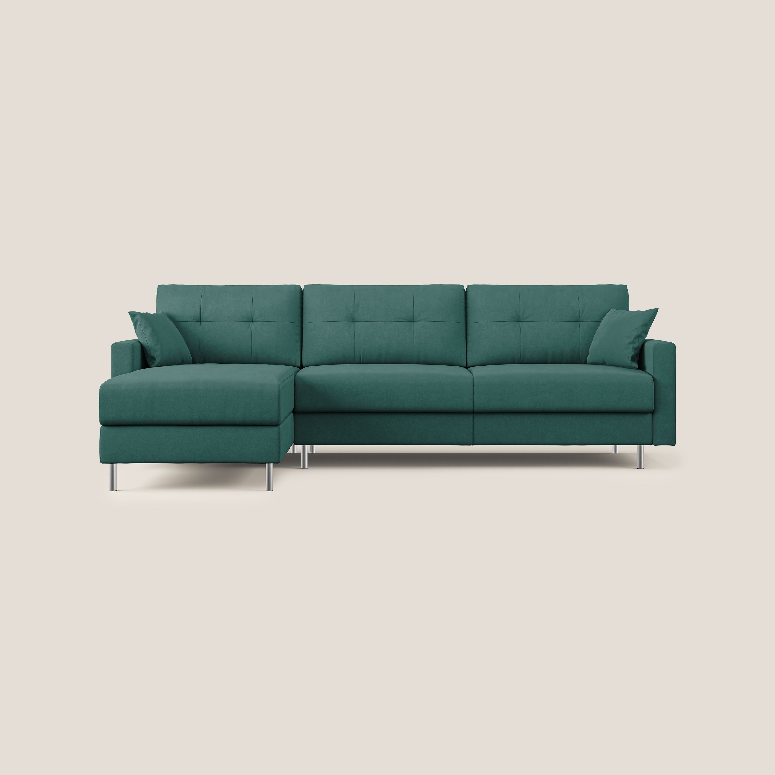 Megan divano letto angolare in microfibra smacchiabile T11 petrolio - divani.store