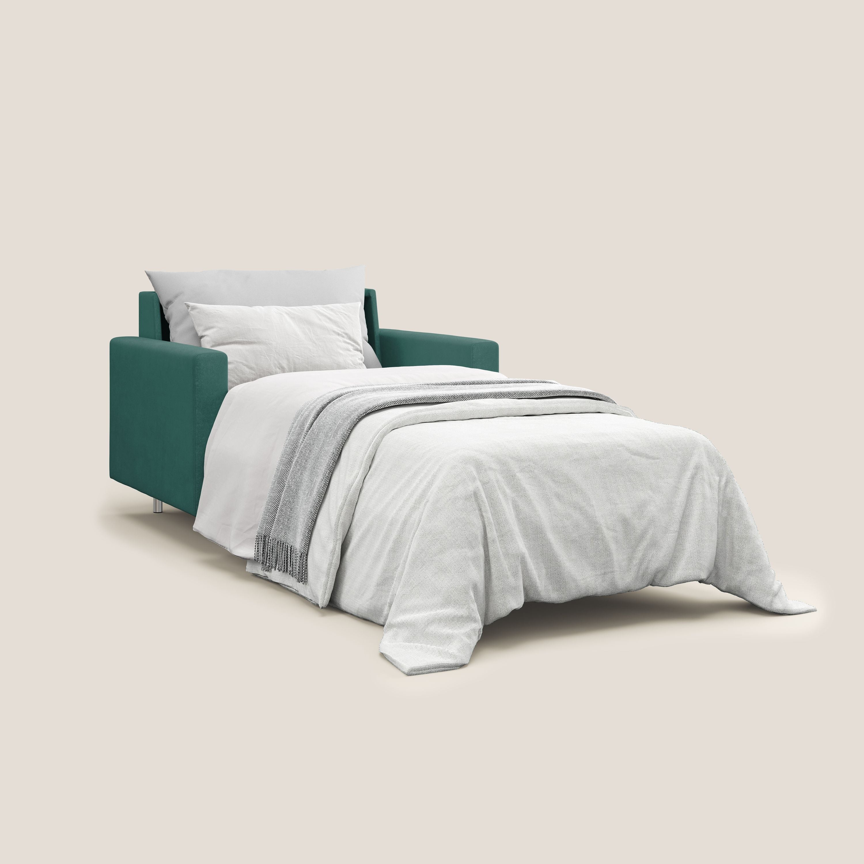 Megan poltrona letto in microfibra smacchiabile T11 petrolio - divani.store