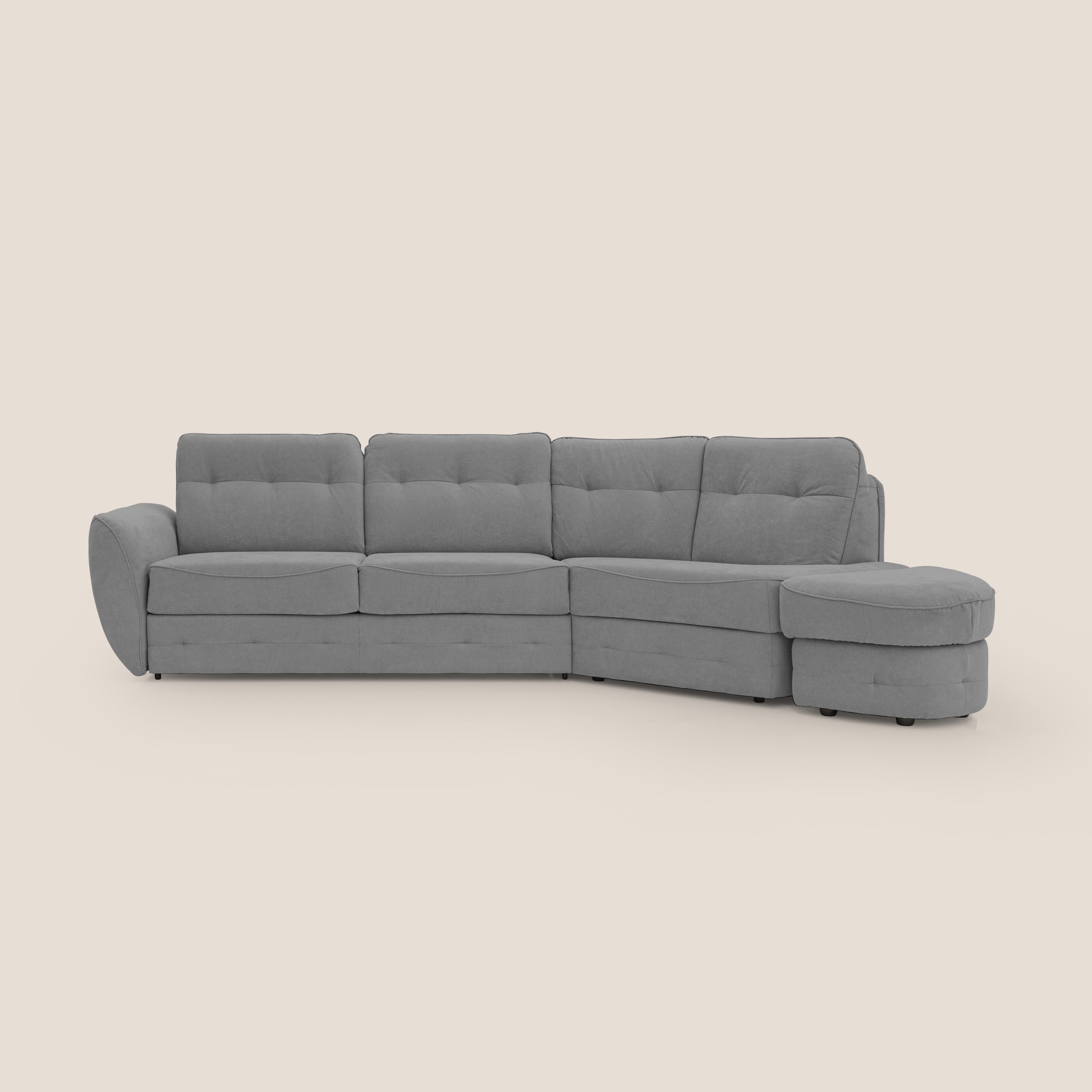 Zeus divano letto angolare con materasso H18 cm pouf mobile in tessuto impermeabile T02 grigio - divani.store