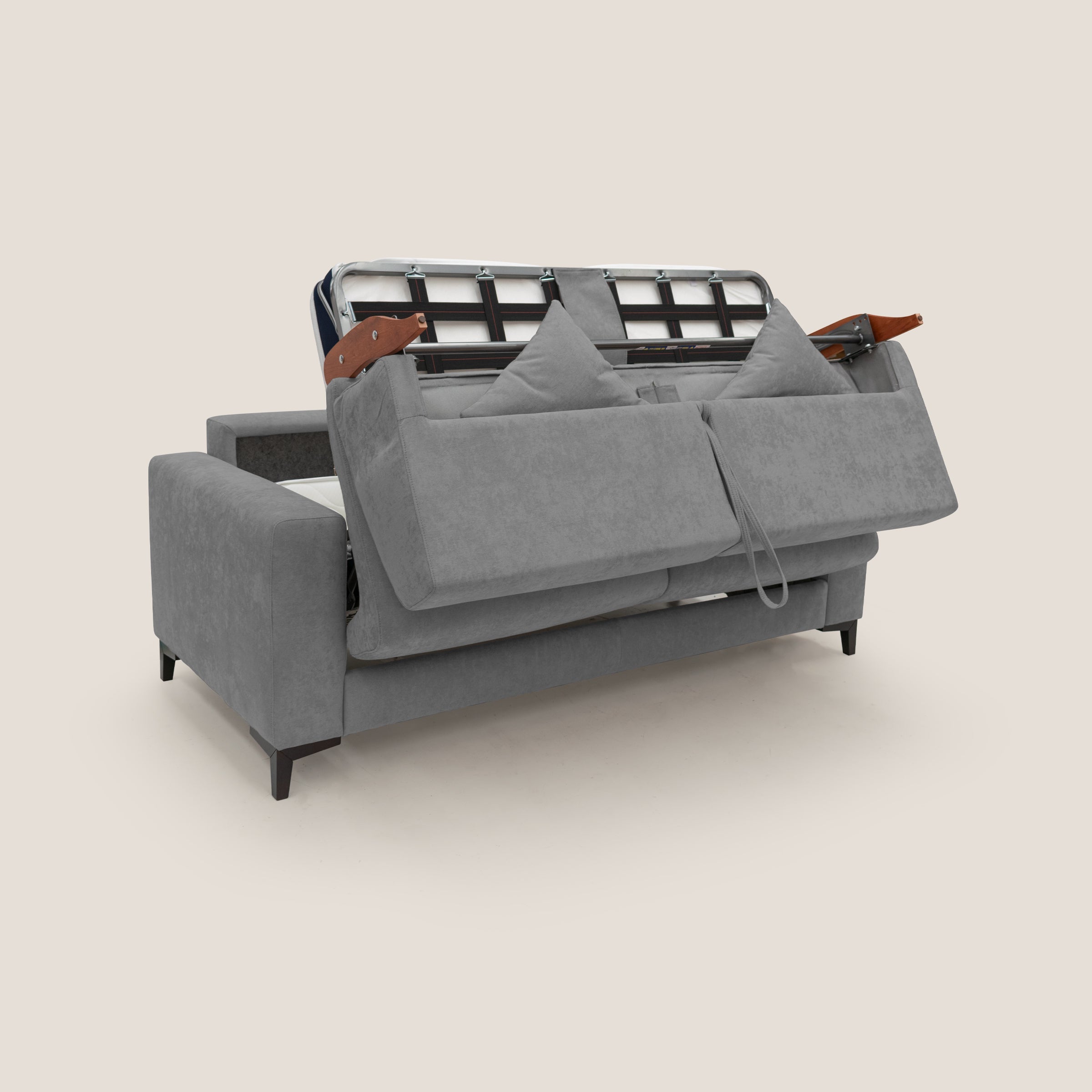 Kafka divano letto matrimoniale in morbido tessuto impermeabile T02 grigio - divani.store