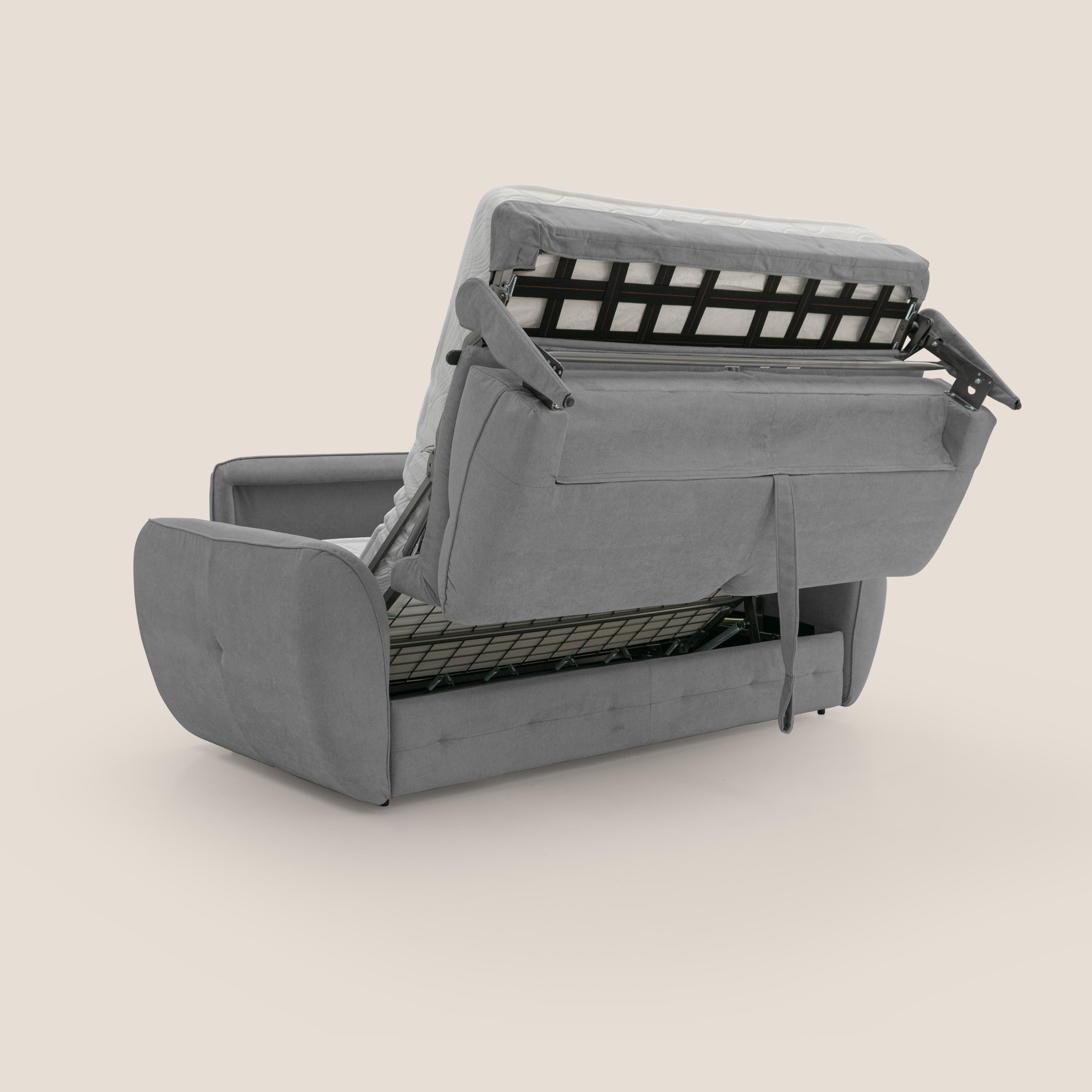 Zeus Divano letto scandinavo con schienale alto in tessuto impermeabile T02 grigio - divani.store